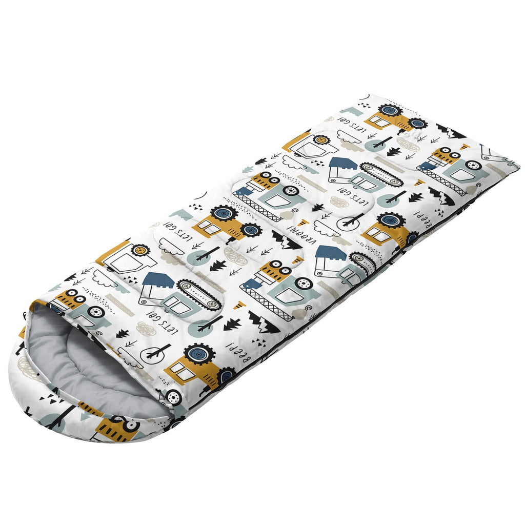 Datura Home Kids Sleeping Bag For Boys Girls,Construction Truck Print-Lightweight Warm Portable Outdoor Indoor-Waterproof Cold W