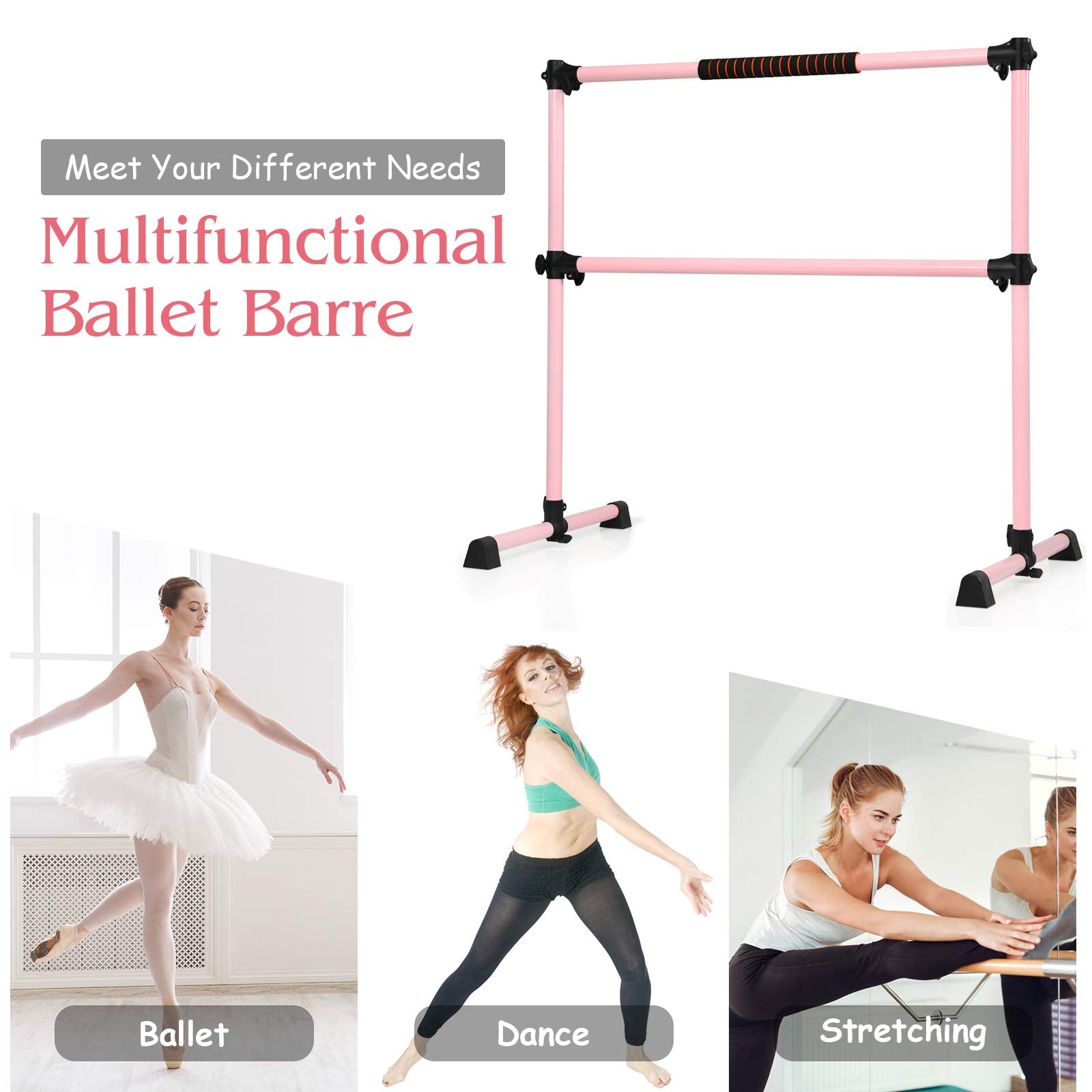 Goflame Ballet Barre Portable Double, 4Ft Freestanding Ballet Barre Adjustable, Heavy Duty Dancing Stretching Ballet Bar For Hom