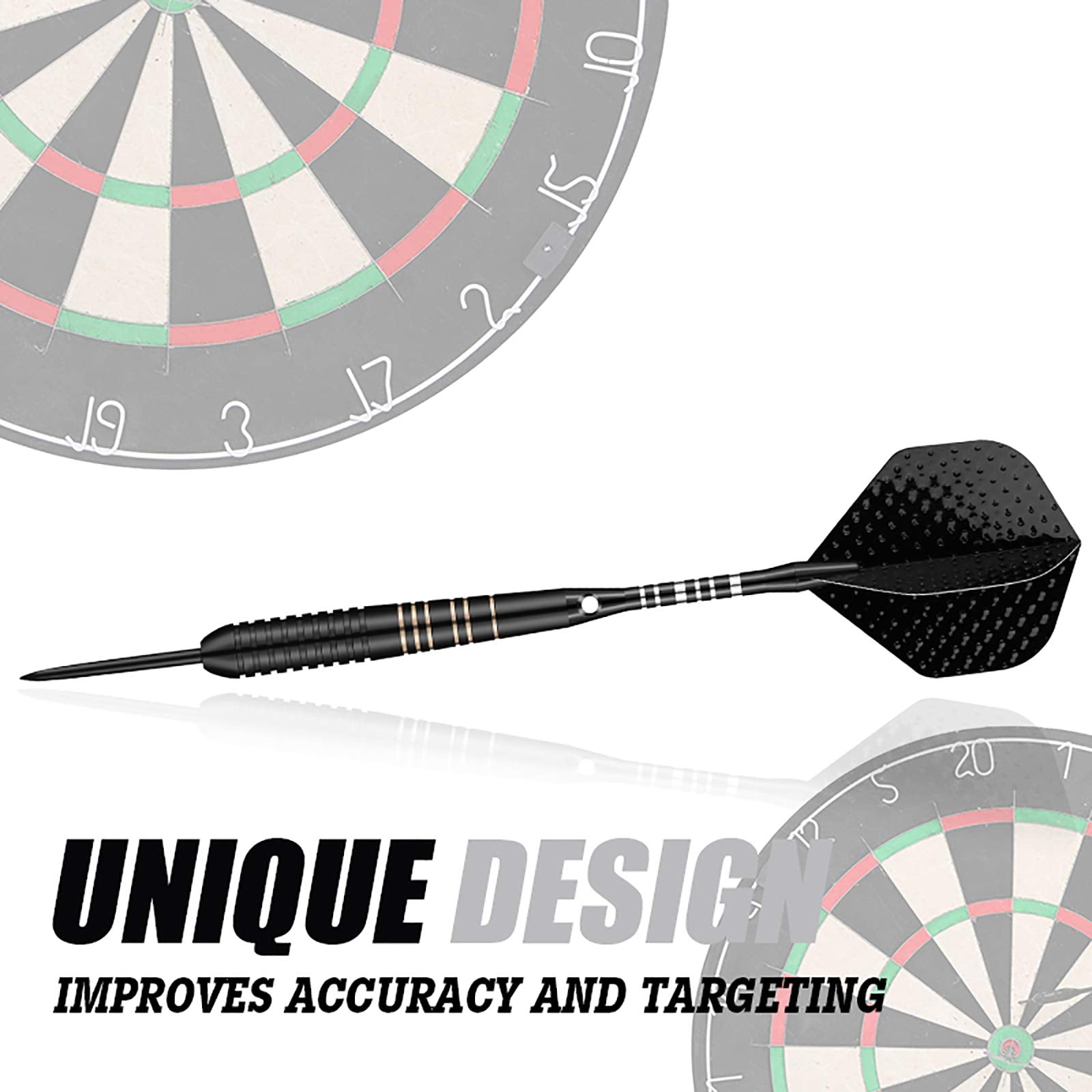 Steel Tip Darts Set For Dartboard, Professional Darts With Metal Tip 23 Grams, Brass Barrel + Black Aluminium Nylon Shafts 9 Fli