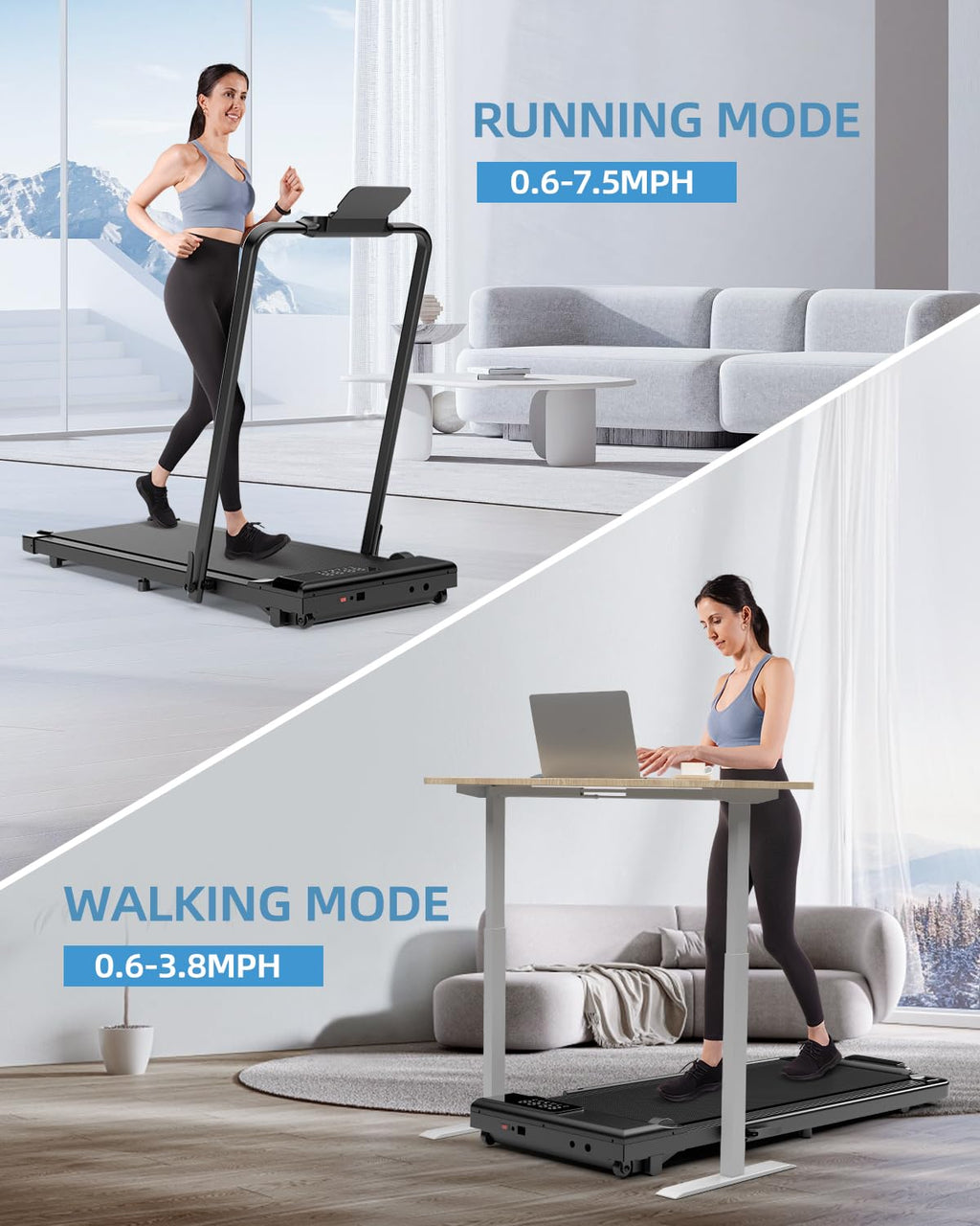 Walking Pad Treadmill With Handle Bar 3.0 Hp Foldable Treadmills 300Lbs Capacity Folding Walking Pad 3 In 1 Under Desk Treadmill