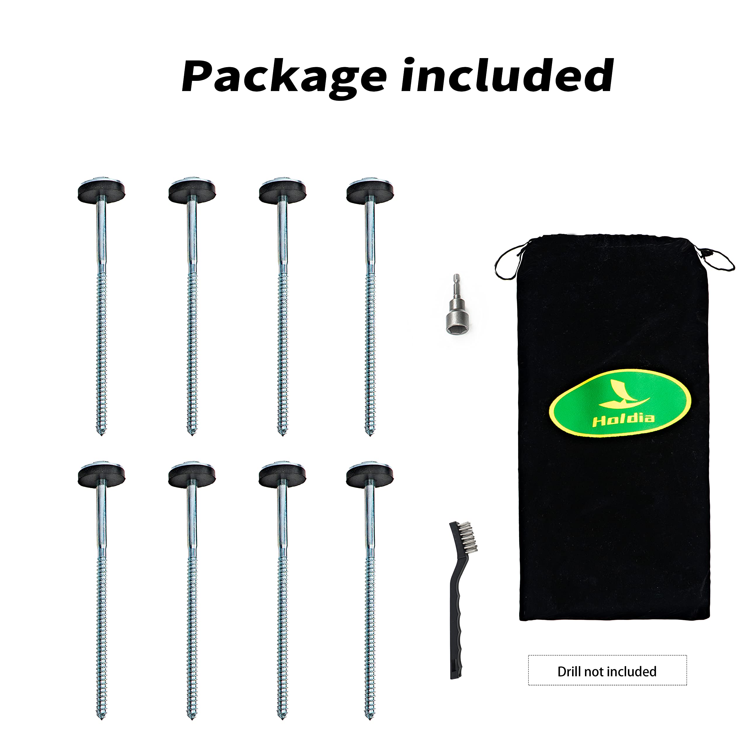 Holdia 8 Pcs Drillable Tent Stakes 12''  Hex Pegs  Heavy Duty Metal Tent Anchors & Camping Spikes With 17Mm Hex Drill Adapter An