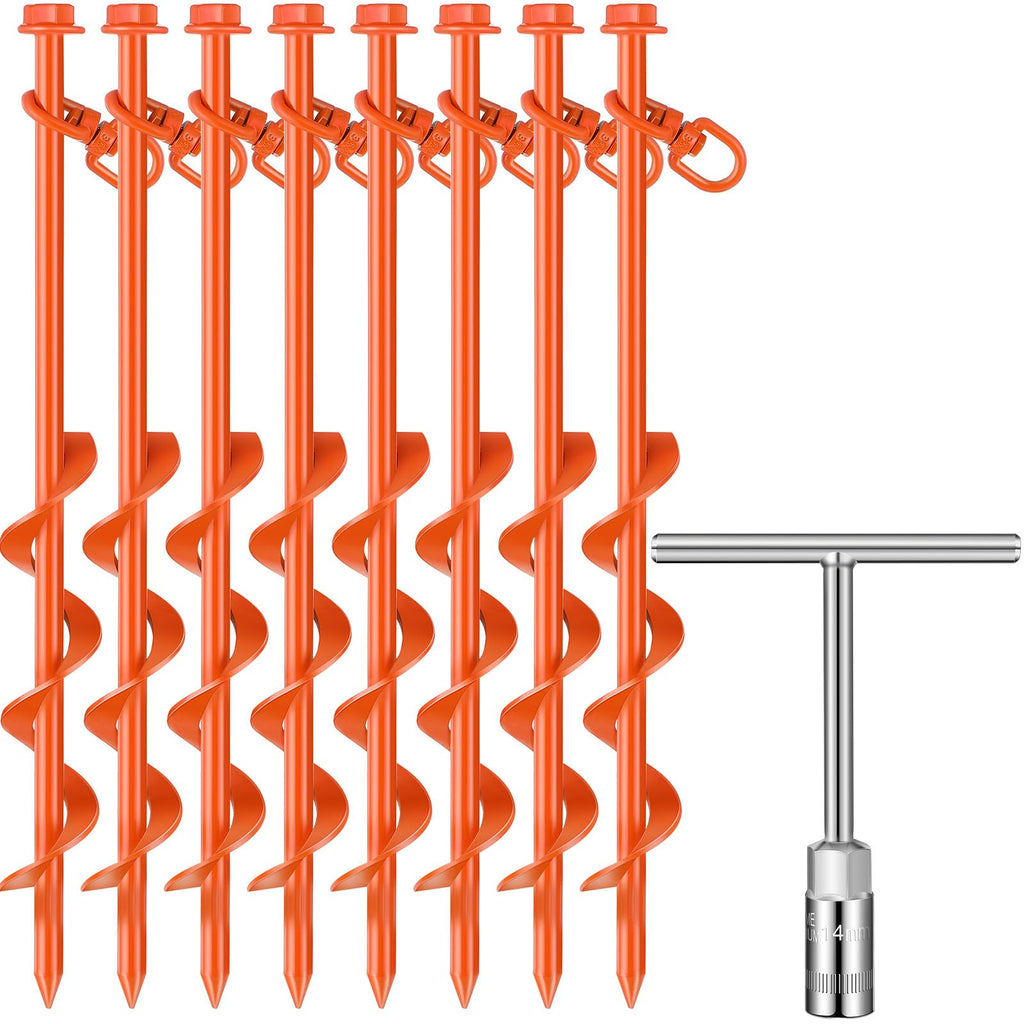 8 Pcs Ground Anchors Screw In, 12 Inch Heavy Duty Tent Stakes With Trampoline Anchor Hook Ground Stakes For Camping Tent Canopie