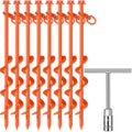 8 Pcs Ground Anchors Screw In, 12 Inch Heavy Duty Tent Stakes With Trampoline Anchor Hook Ground Stakes For Camping Tent Canopie