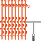 8 Pcs Ground Anchors Screw In, 12 Inch Heavy Duty Tent Stakes With Trampoline Anchor Hook Ground Stakes For Camping Tent Canopie