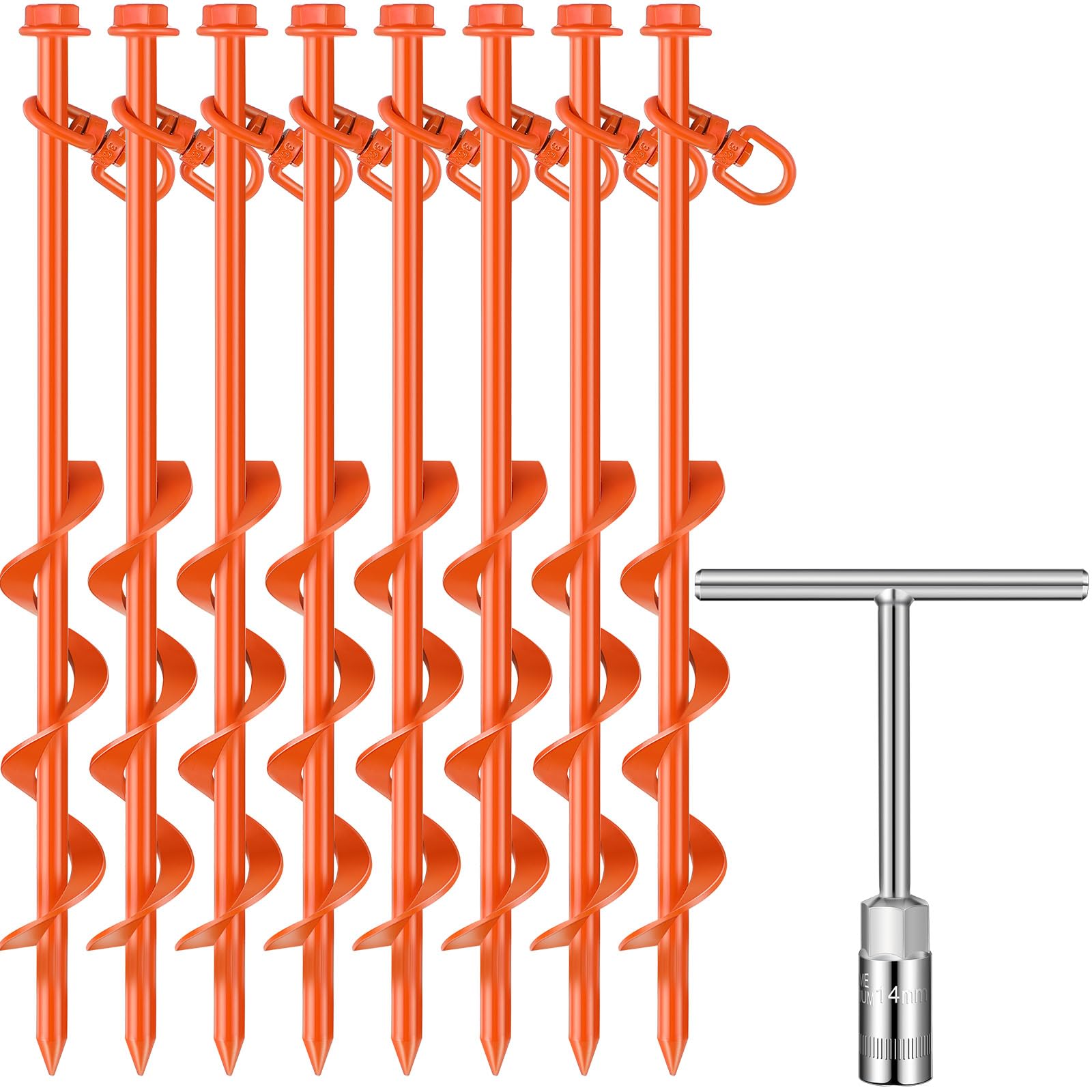 8 Pcs Ground Anchors Screw In, 12 Inch Heavy Duty Tent Stakes With Trampoline Anchor Hook Ground Stakes For Camping Tent Canopie