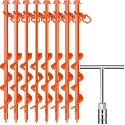 8 Pcs Ground Anchors Screw In, 12 Inch Heavy Duty Tent Stakes With Trampoline Anchor Hook Ground Stakes For Camping Tent Canopie