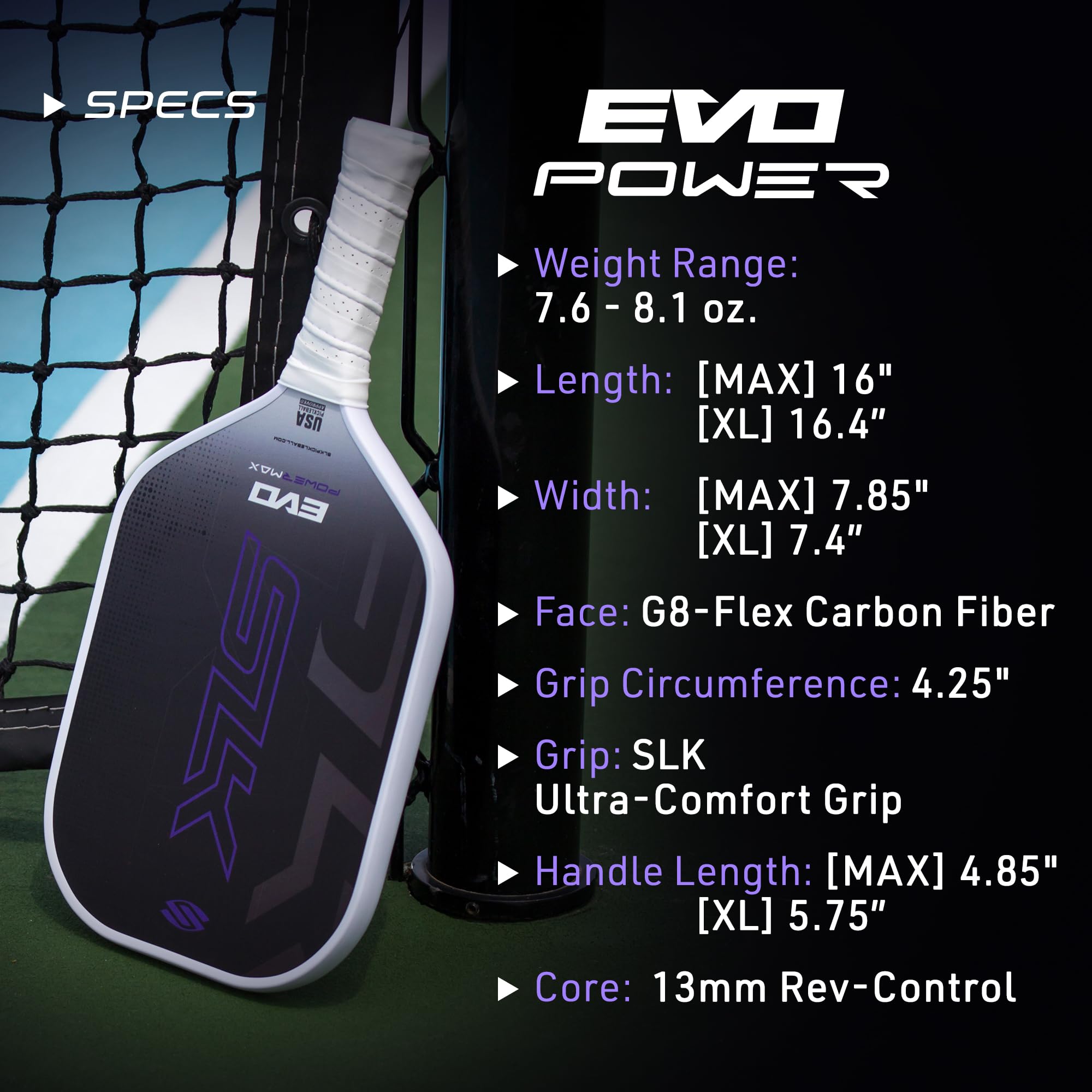 Selkirk Sport Slk Evo Power Xl Pickleball Paddle By Selkirk Sport | G9 Power Carbon Fiber Pickleball Paddle With Spinflex Surfac