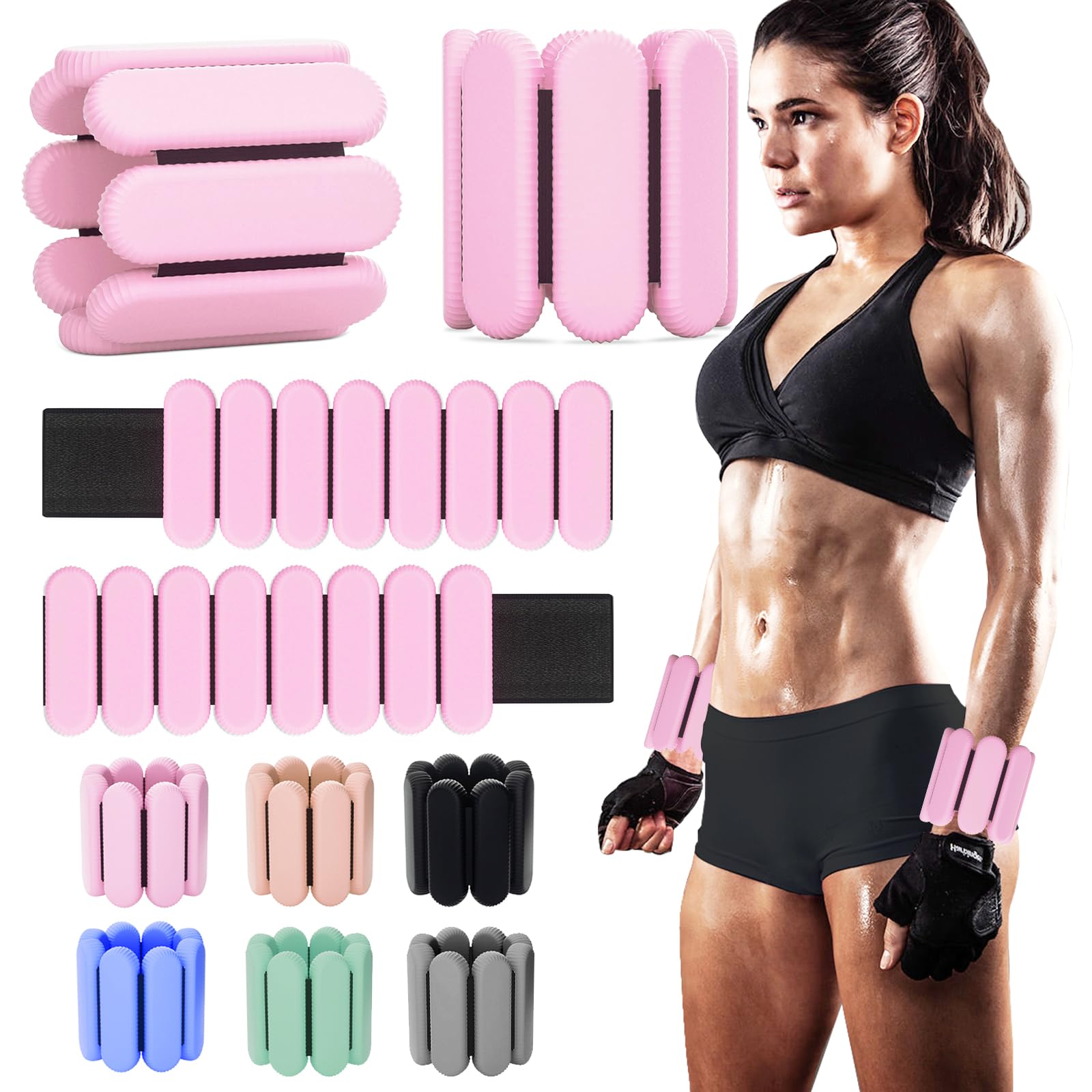Adjustable Ankle Weights for Women Men,Wrist Weights set for Walking Running,1 Pair (1Lbs Each) Silicone Workout Weights for gym