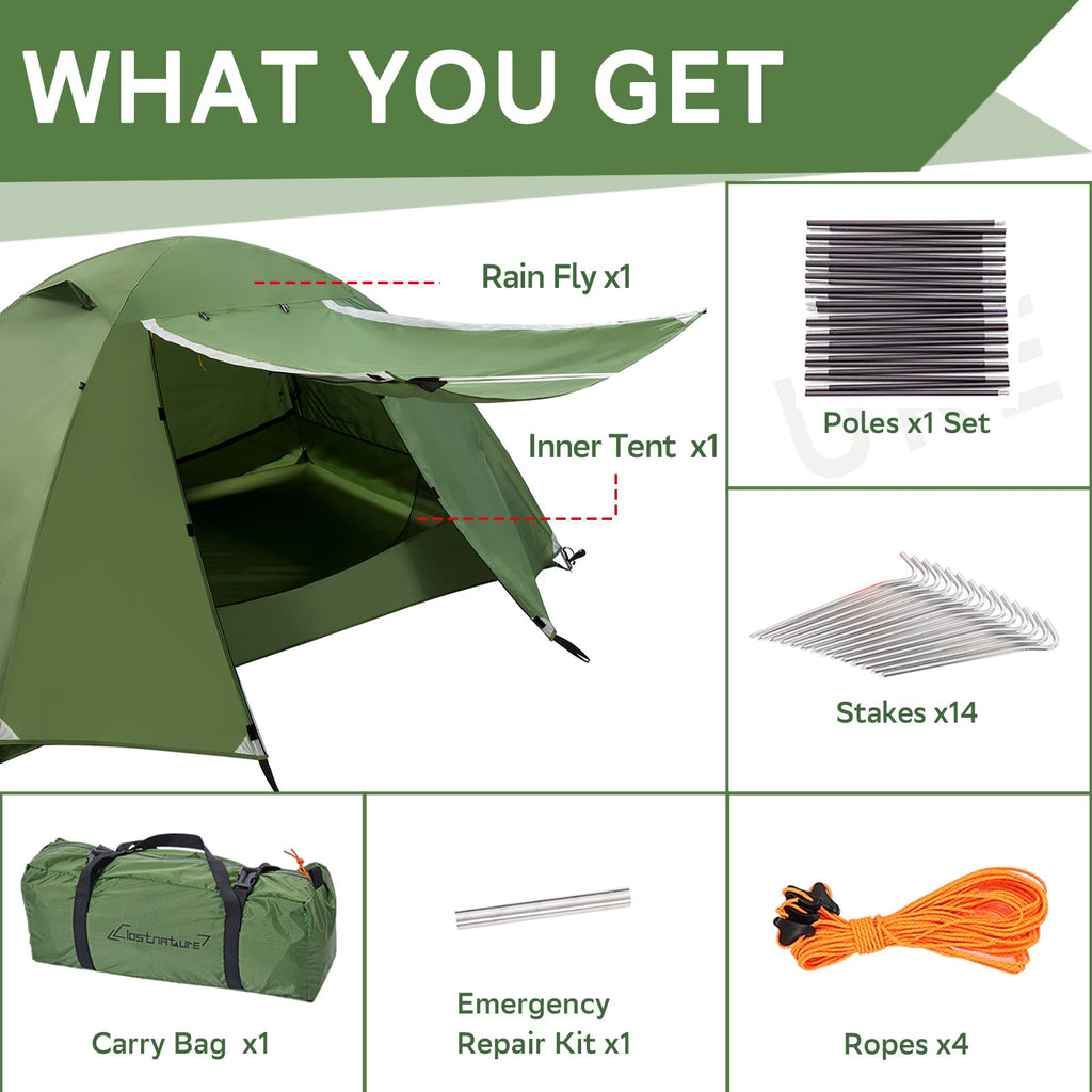 Clostnature Polaris Lightweight Backpacking Tent - 2 Person Ultralight Waterproof Camping Tent, 3 Season Large Size Easy Setup T