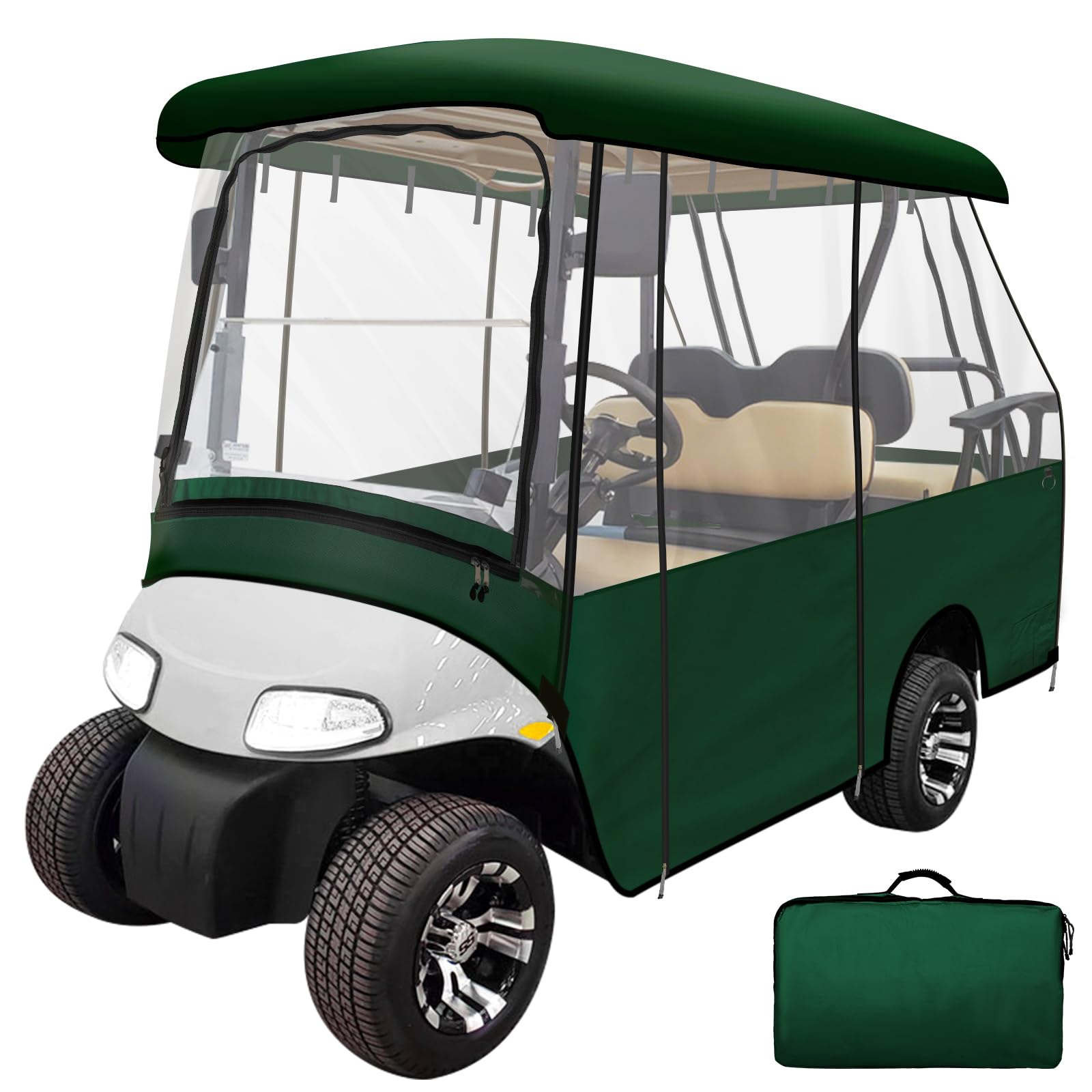 Leader Accessories 2 + 2 Person Golf Driving Enclosure Short Roof 2 Over 4 Passenger Golf Cart, Green (Green)