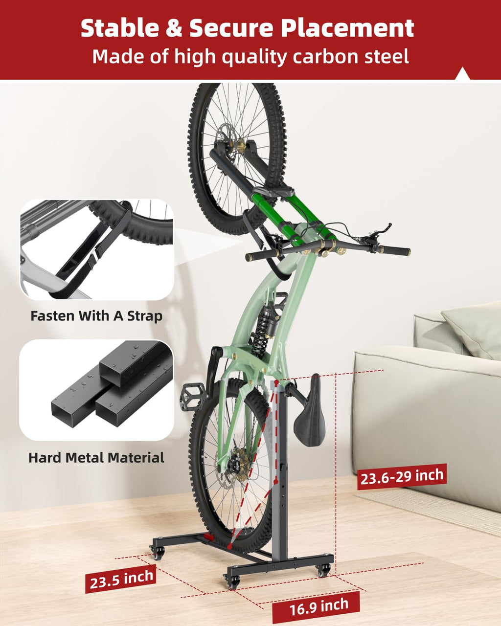 Fitense Bike Rack, Vertical Bike Stand With Swivel Casters, Horizontal Adjustable Height Bicycle Stand For Apartment, Bike Holde