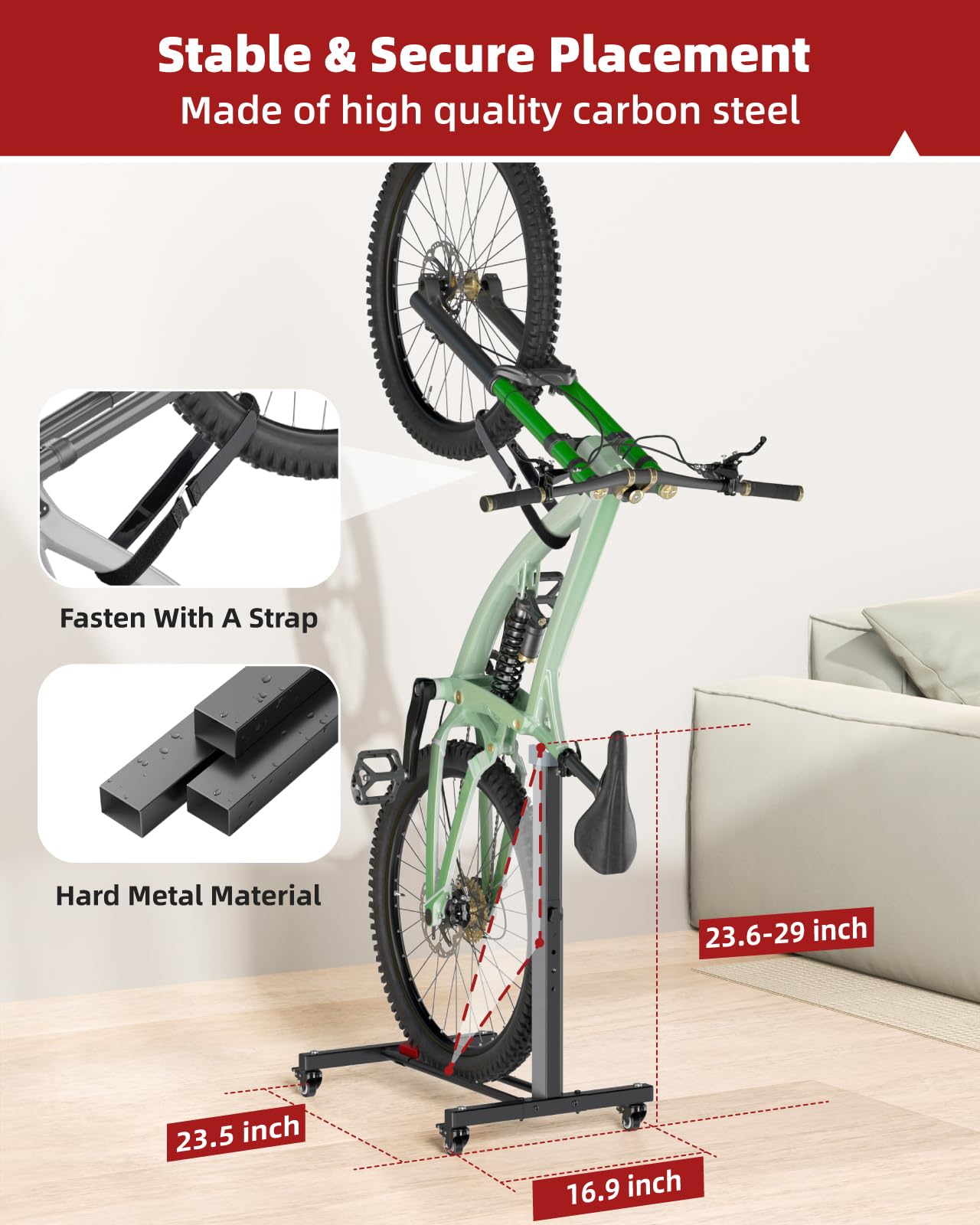 Fitense Bike Rack, Vertical Bike Stand With Swivel Casters, Horizontal Adjustable Height Bicycle Stand For Apartment, Bike Holde