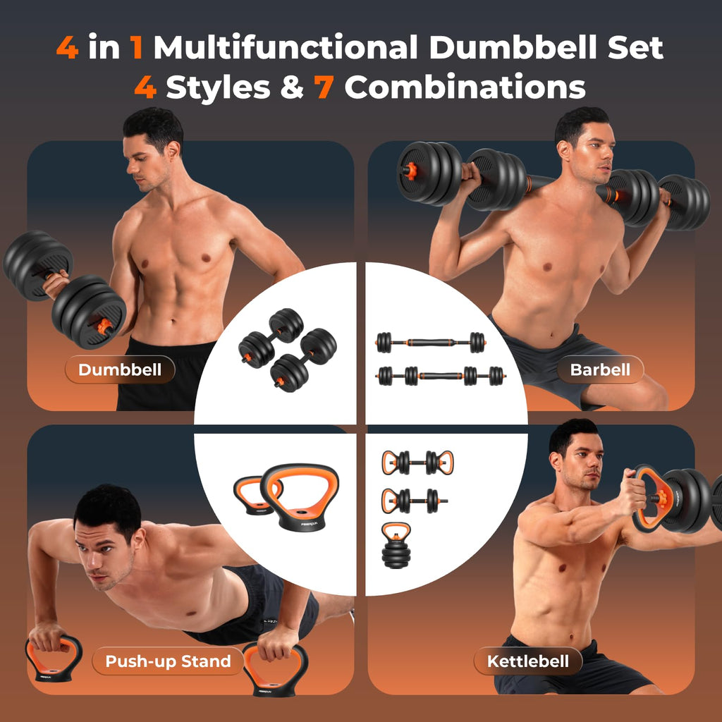 Feierdun Adjustable Dumbbells, 50Lbs Free Weight Set With Connector, 4 In1 Dumbbells Set Used As Barbell, Kettlebells, Push Up S