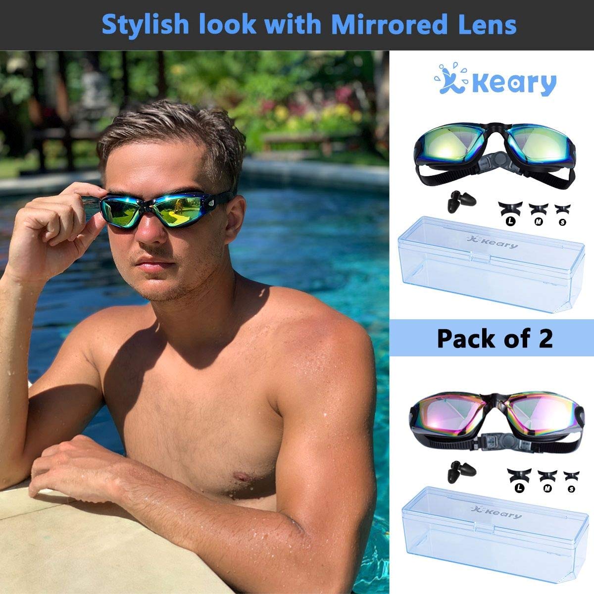 Keary Swim Goggles Pack Of 2 Anti-Fog Swimming Goggles For Adults Women Men Youth Junior, No Leaking Uv Protection Waterproof Mi