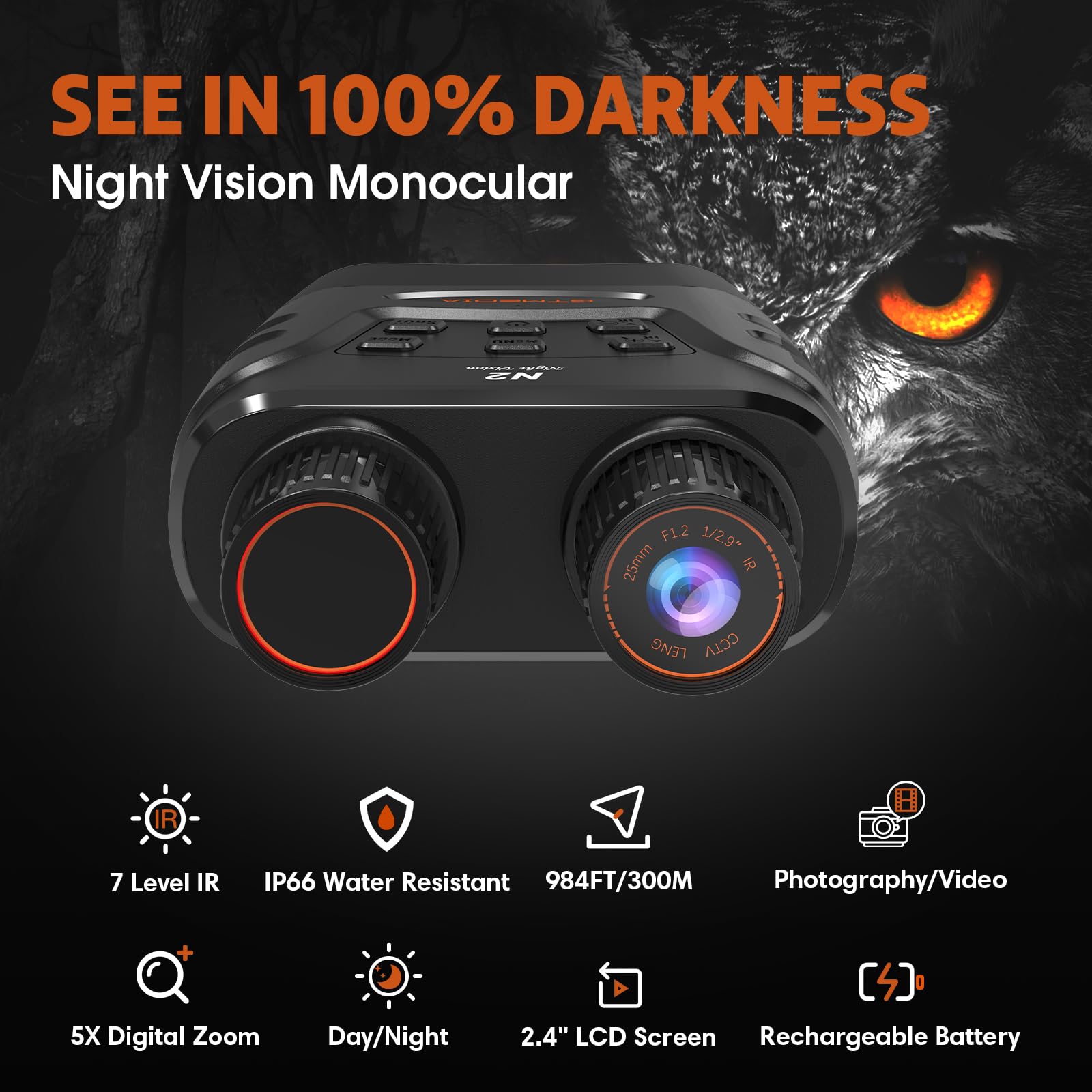 Night Vision Goggles - 5K Night Vision Goggles For Adults, Rechargeable Infrared Night Binocular 5X Digital Zoom External Flashl