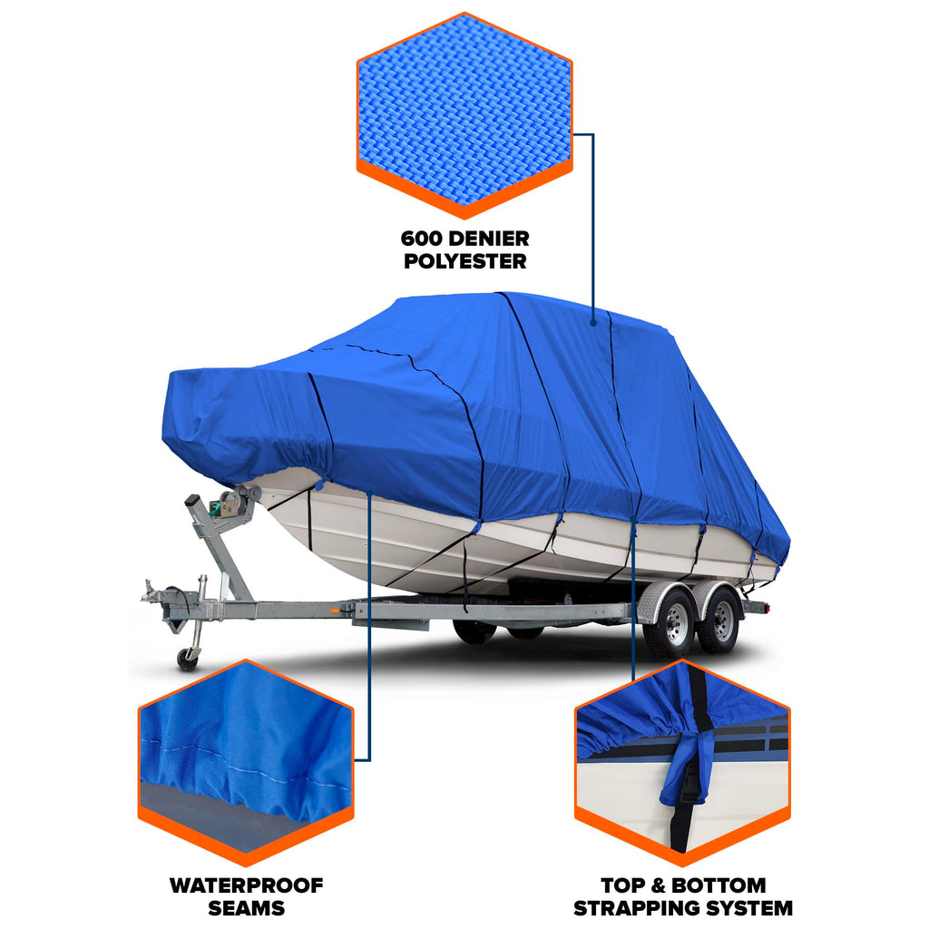 Budge B-621-X7 600 Denier Hard/T-Top Boat Cover Gray 22'-24' Long (Beam Width Up To 106'') Waterproof, Uv Resistant