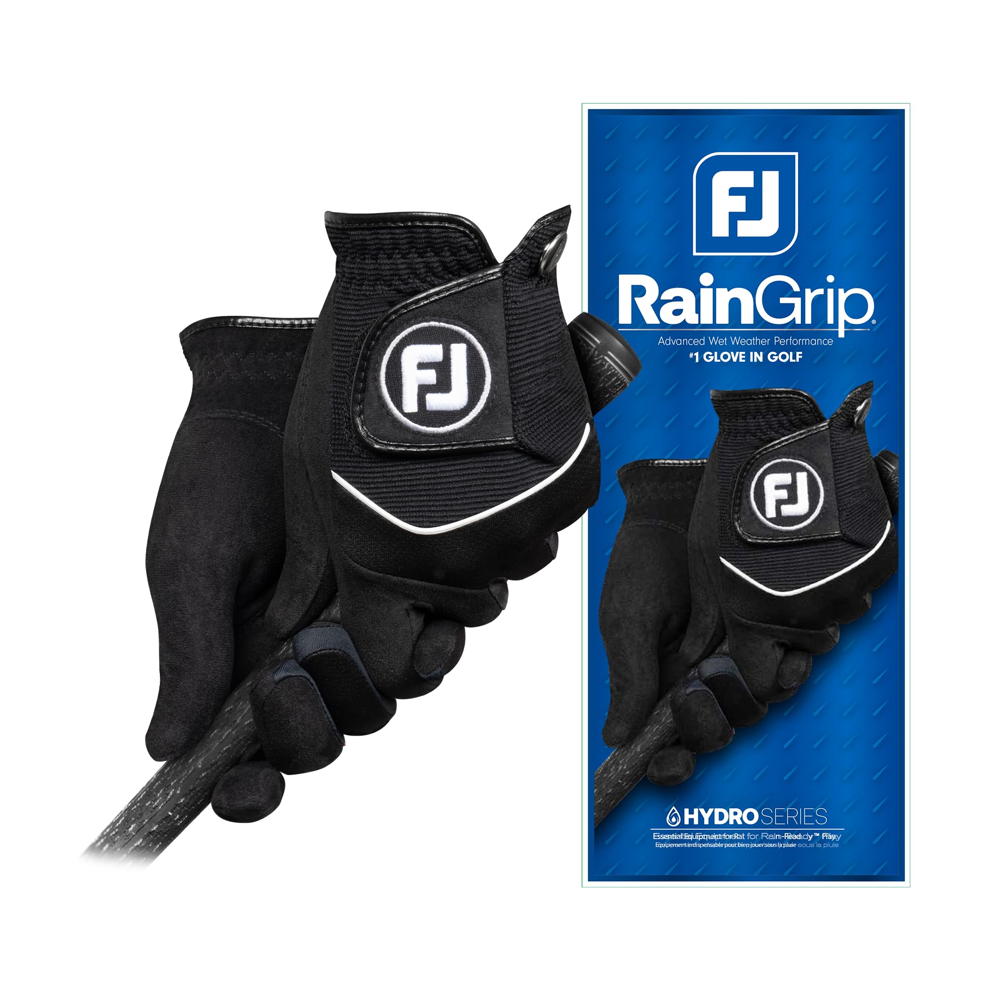 FootJoy Womens RainGrip Golf Glove, Black, Medium/Large, Pair