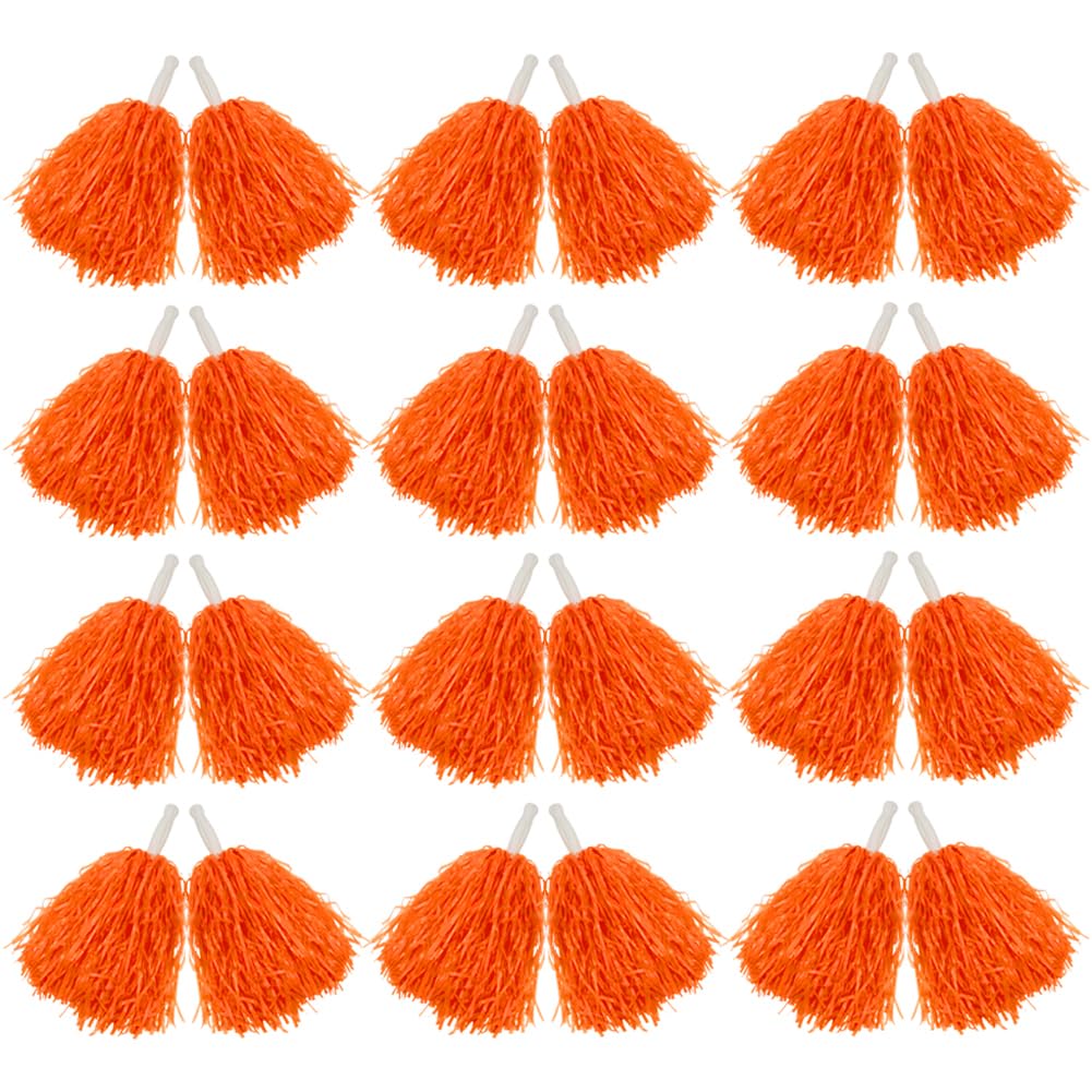 Hooshing 12Pcs Cheerleading Orange Plastic Cheer Pom Poms With Handles For Team Spirit Sports Party Dance