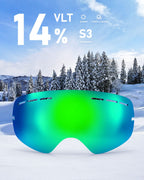 Zionor X Ski Snowboard Snow Goggles Replacement Lenses (Vlt 14% Revo Green Lens)