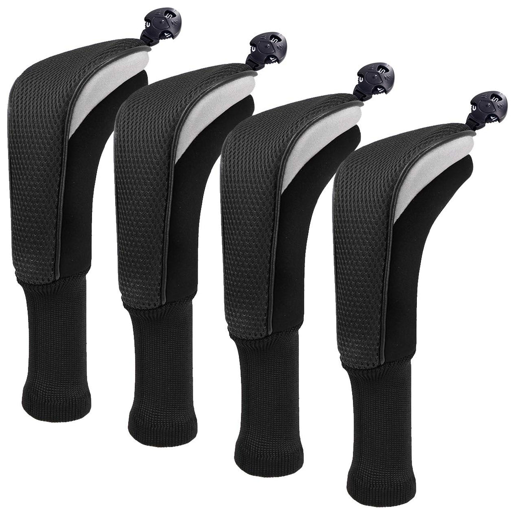 Golf Club Sock Long Neck Mesh Hybrid Putter Headcover Head Covers Interchangeable W/No. Tag (Black 4Pcs)