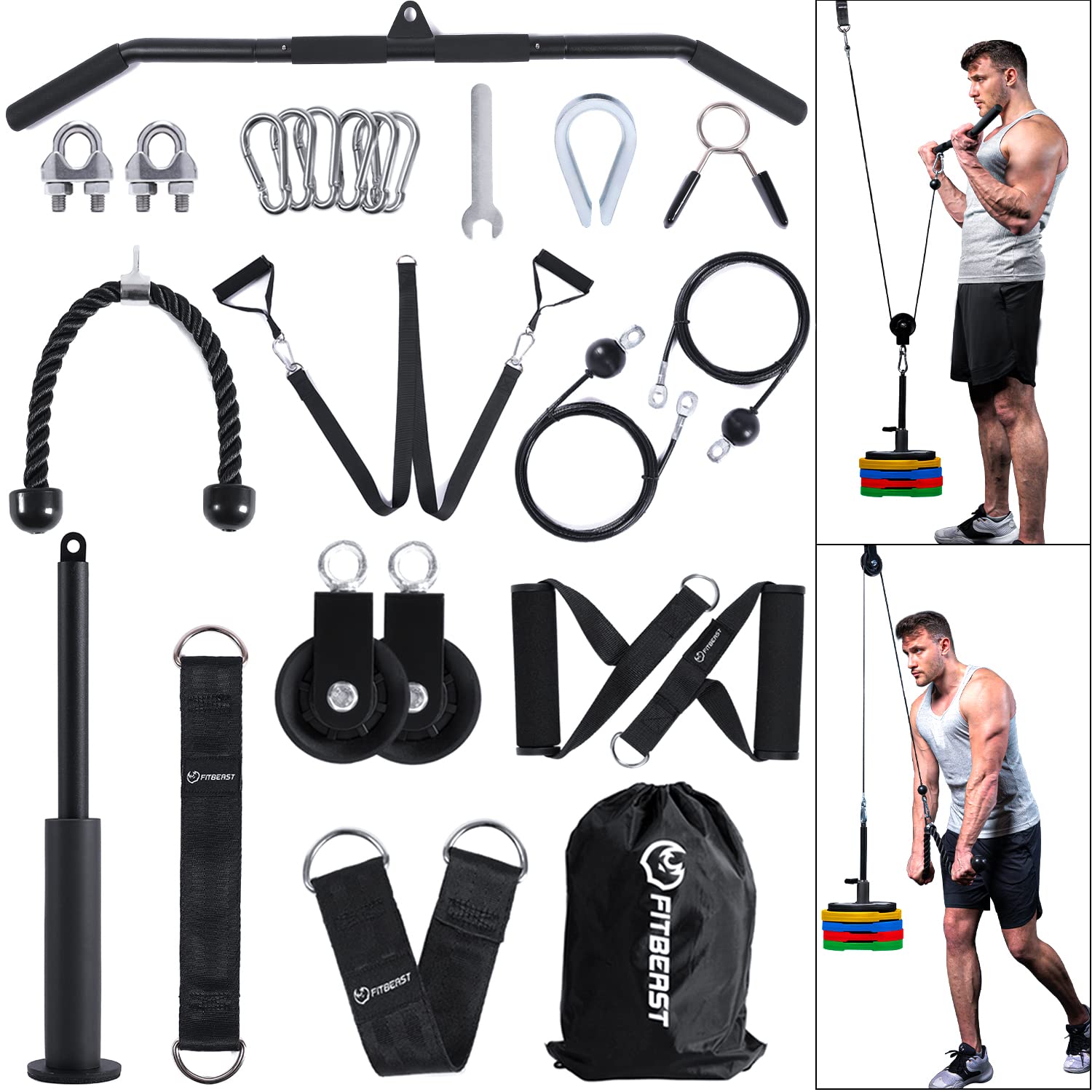 FitBeast Pulley System Gym, Cable Weight Pulley System for Gym LAT Pulldown, Biceps Curl Workout, Ideal Home Gym Equipment for F