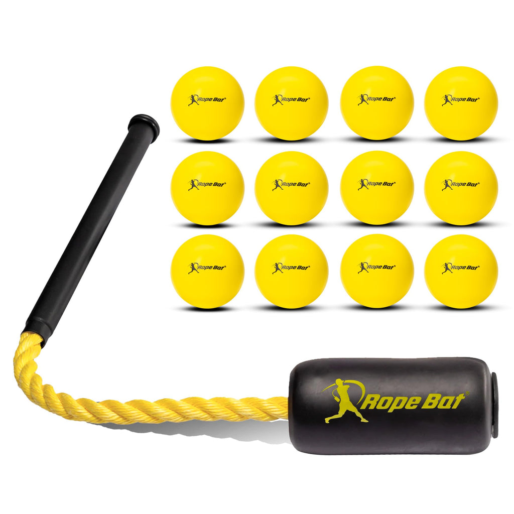 Rope Bat - The Original Patented Rope Bat Swing Trainer w/ 12 Soft Training Balls - Baseball & Softball Swing Trainer, Training 