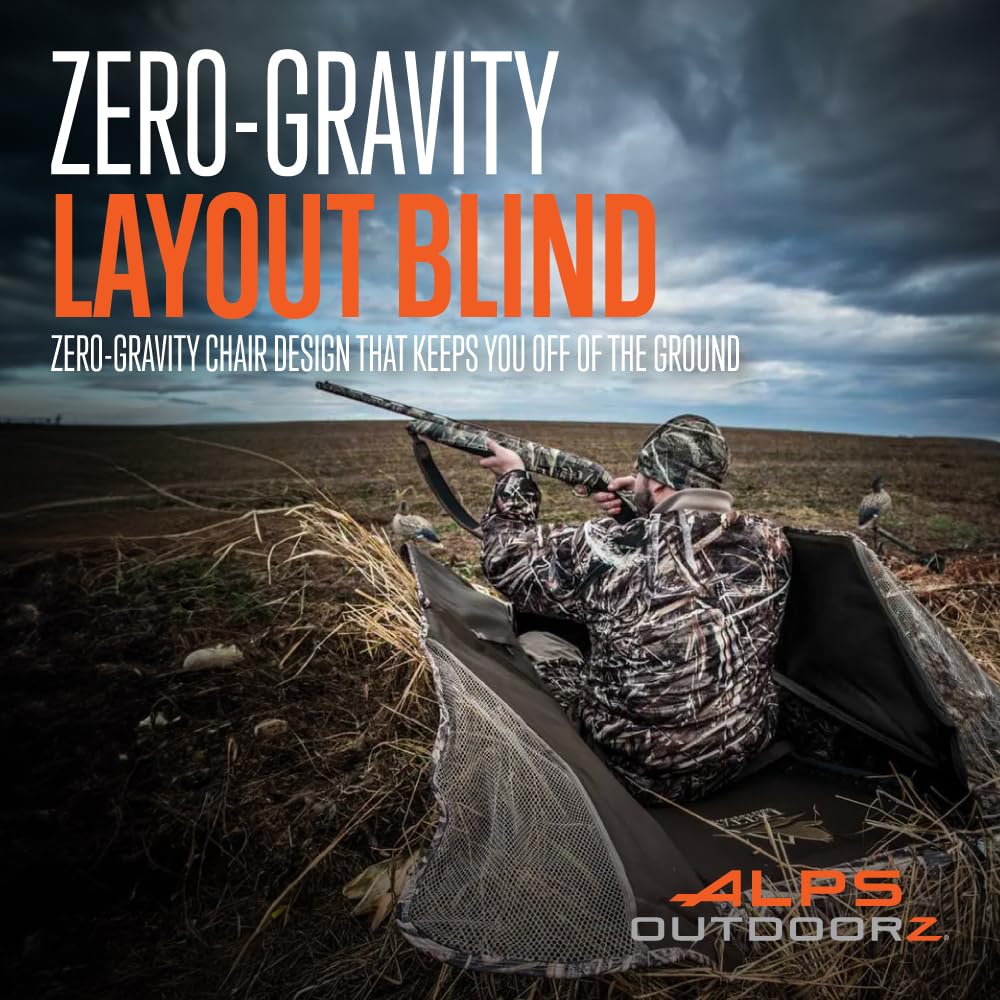 ALPS OutdoorZ Zero-Gravity Layout Blind - Advanced Hunting Blind in Realtree MAX-7, with Flared Fabric, Heavy-Duty Stakes, Padde