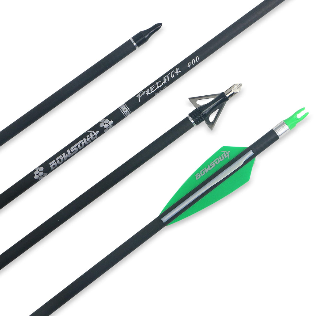 Bowsoul 30Inch Hunting Carbon Archery Arrows With 2.75    High Hardness Vanes Spine 400 For Compound Bow And Recurve Bow (Green