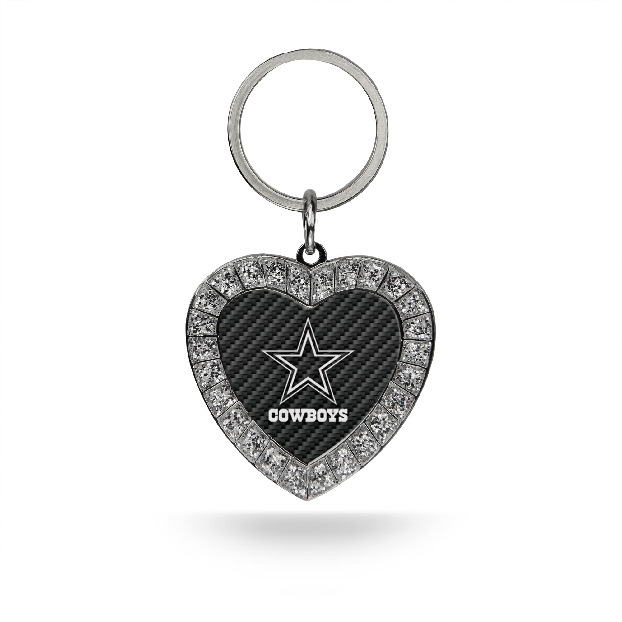 Rico Industries Cowboys - Carbon Fiber Design - Rhinestone Heart Keychain Mkh1801Cf Cowboys - Carbon Fiber Design - Rhinestone H