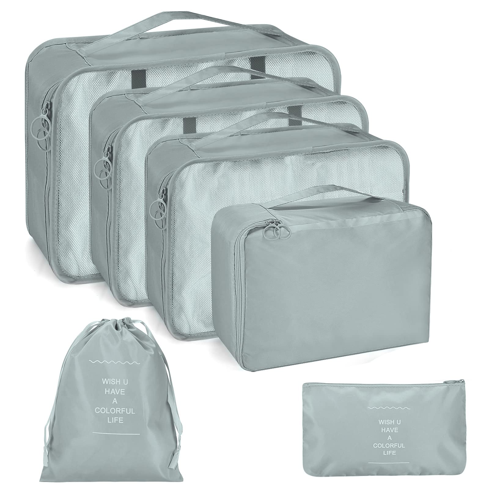 Plamvell Luggage Packing Organizers Packing Cubes Set For Travel (6 Set, Grey)