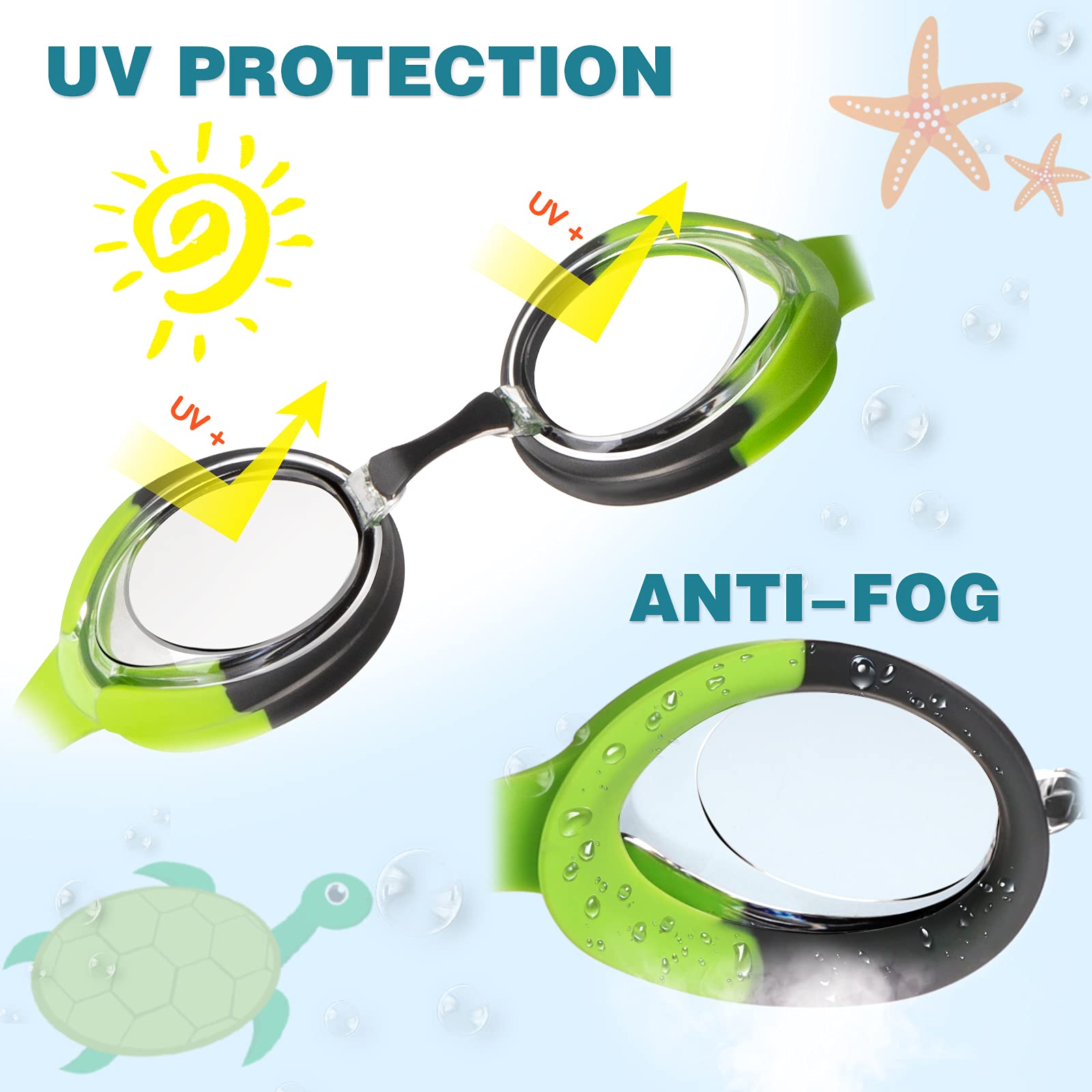 Keary Kids Swim Goggles Swimming Goggles For Toddler Children Girls Boys Youth, Anti-Fog Waterproof Uv Protection Crystal Clear