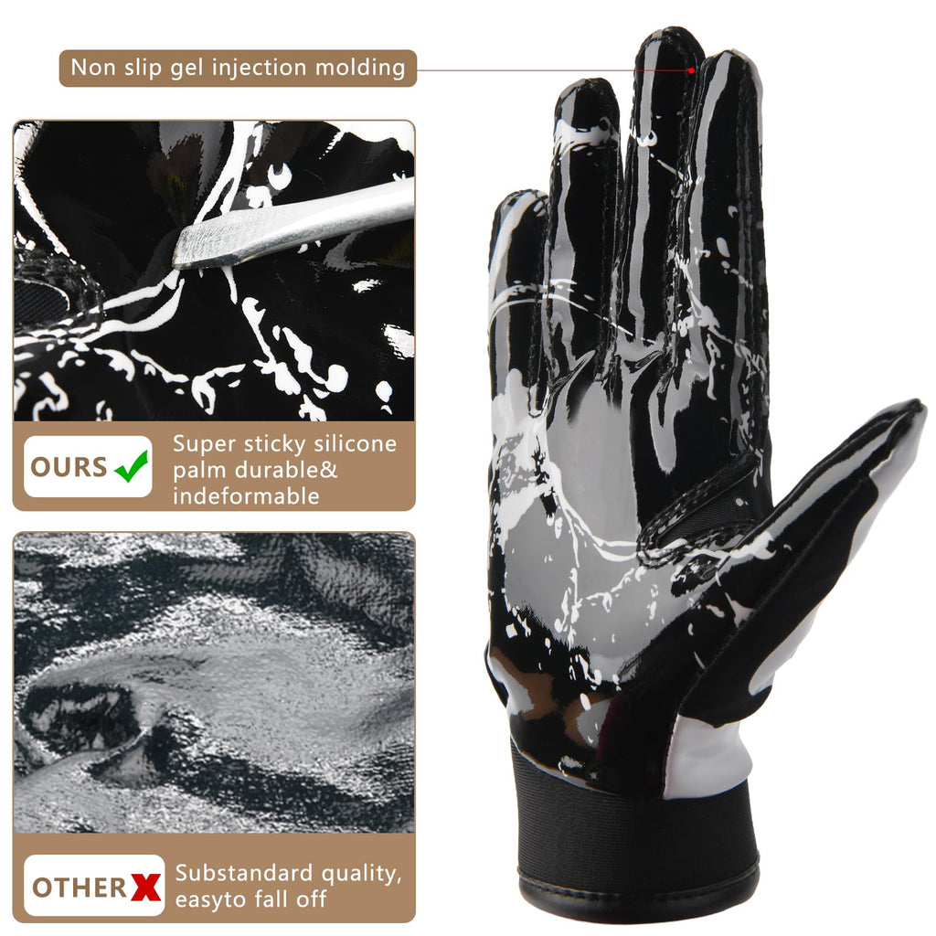 Goporoy Youth Football Gloves For Kids Excellent Grip Football Receiver Gloves, Icy Black Youth Xs/S