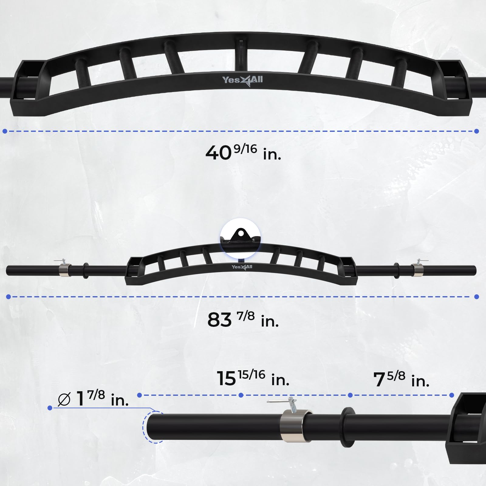 Yes4All Multi Grip Barbell & Cable Attachment, Curved Swiss Barbell For Greater Range Of Motion, 600 Lbs Capacity
