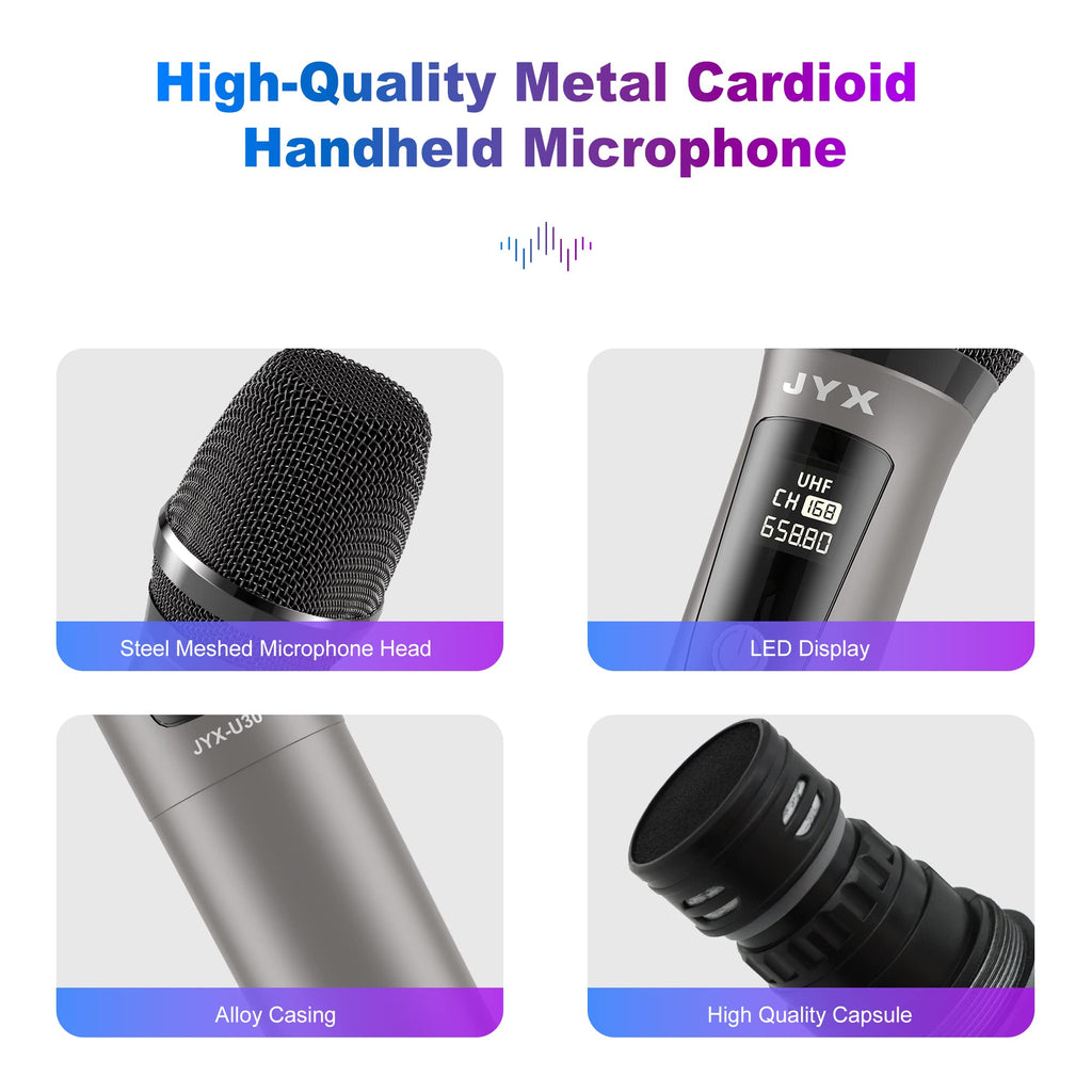 Fanfun Wireless Microphones, Dual Uhf Handheld Dynamic Mic With Receiver, 635Mm(14)Output,35Mm (18) Adapter,160Ft Range, Metal R