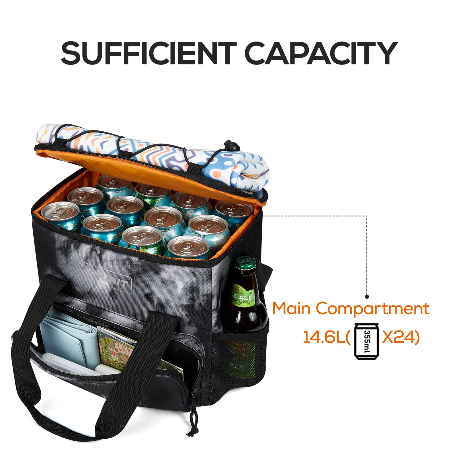 Tourit Cooler Bag 24-Can Insulated Soft Cooler Lunch Coolers Portable Cooler Bag 14.6L For Picnic, Beach, Work, Trip, Daily, Tie