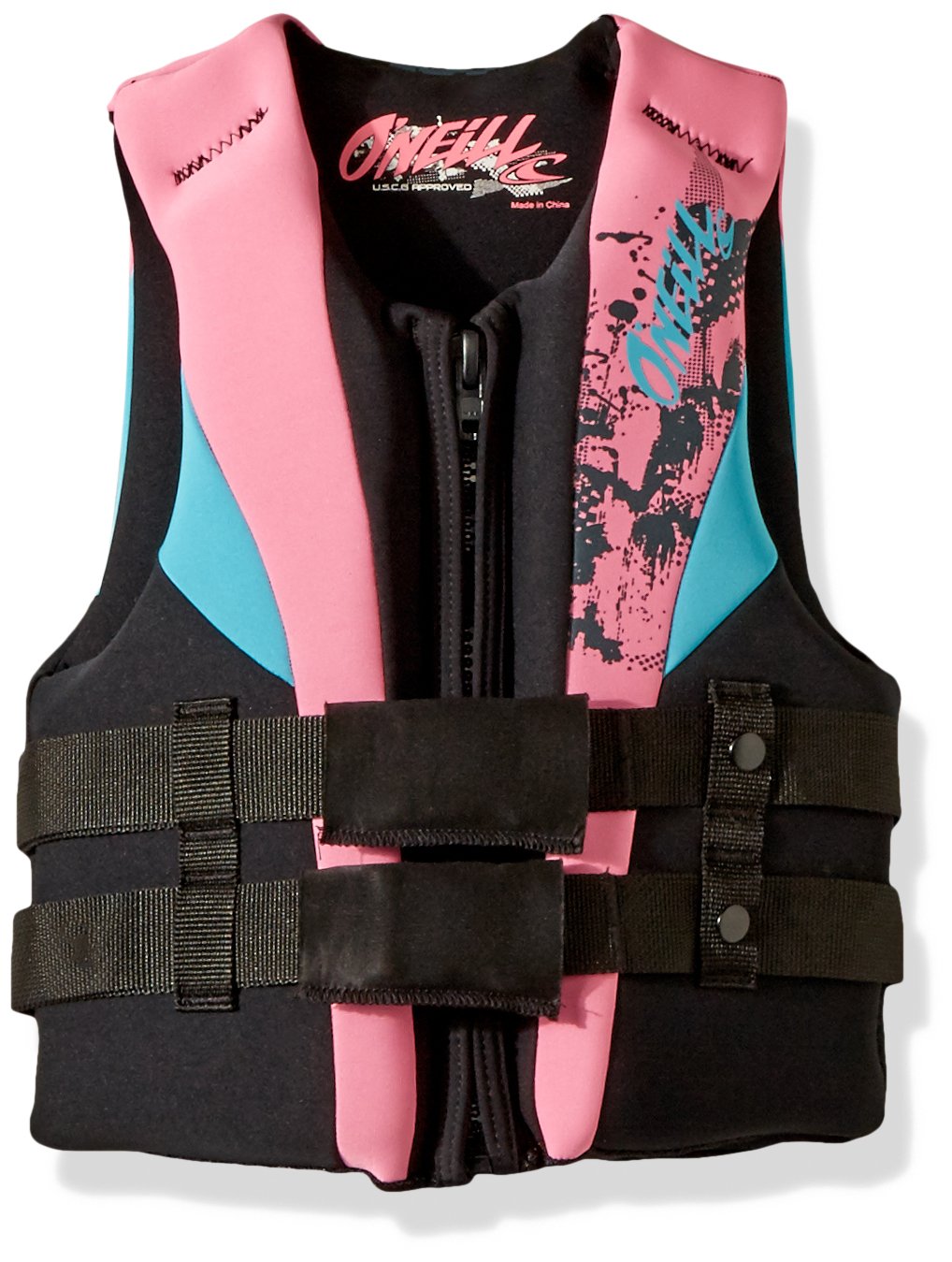 O'Neill Youth Reactor Uscg Life Vest, Black/Pet/Turquoise, 1Sz
