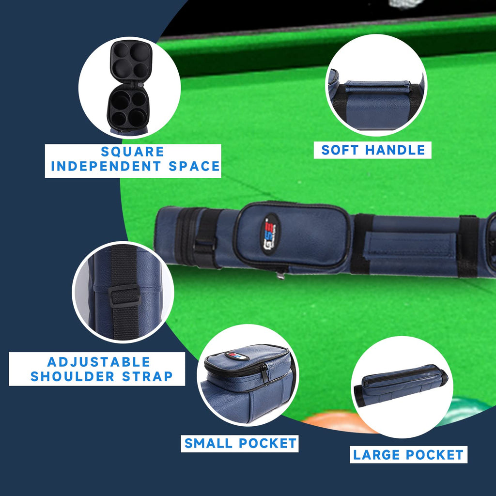 Gse 2X2 Deluxe Hard Billiard Pool Cue Stick Carrying Case, Billiard Cue Case, Billiards Accessories (Square - Blue)