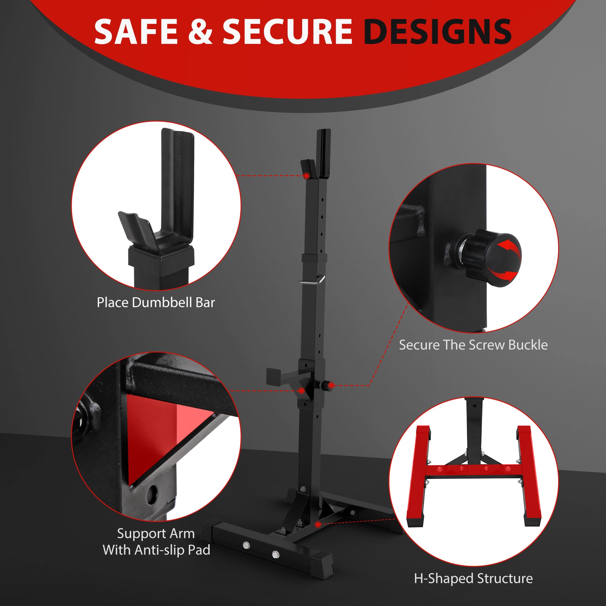 F2C Max Load 550Lbs Pair Of Adjustable 40''-66'' Squat Rack Sturdy Steel Squat Barbell Free Bench Press Stands Gym/Home Gym Port