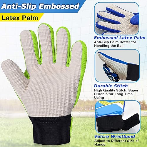 Jalunth Soccer Goalkeeper Goalie Gloves Kids Youth Goal Keeper Field Player Glove Boys Girls Ages 7-8 Years Old Anti-Slip Latex