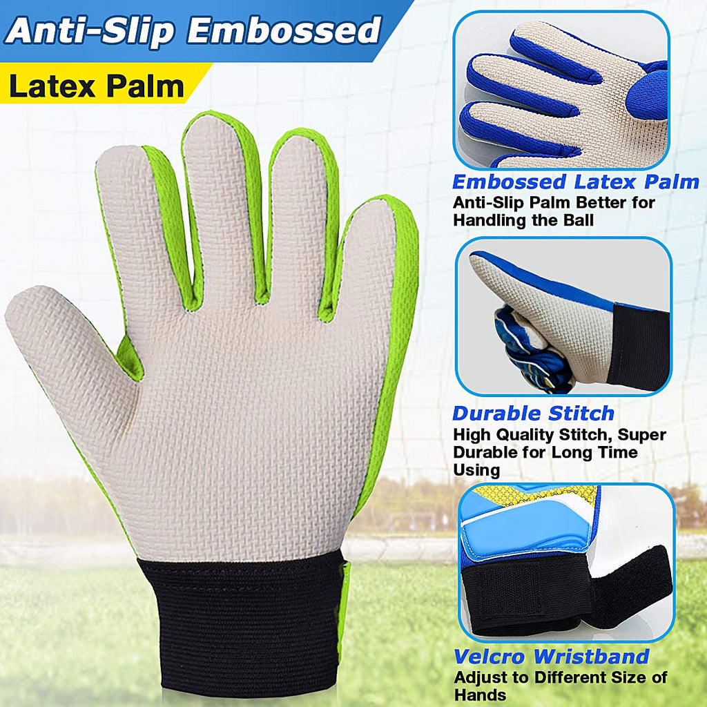Jalunth Kids Youth Soccer Goalkeeper Goalie Gloves Boys Girls Goal Keeper Field Player Glove Ages 9-10 Years Old Anti-Slip Latex
