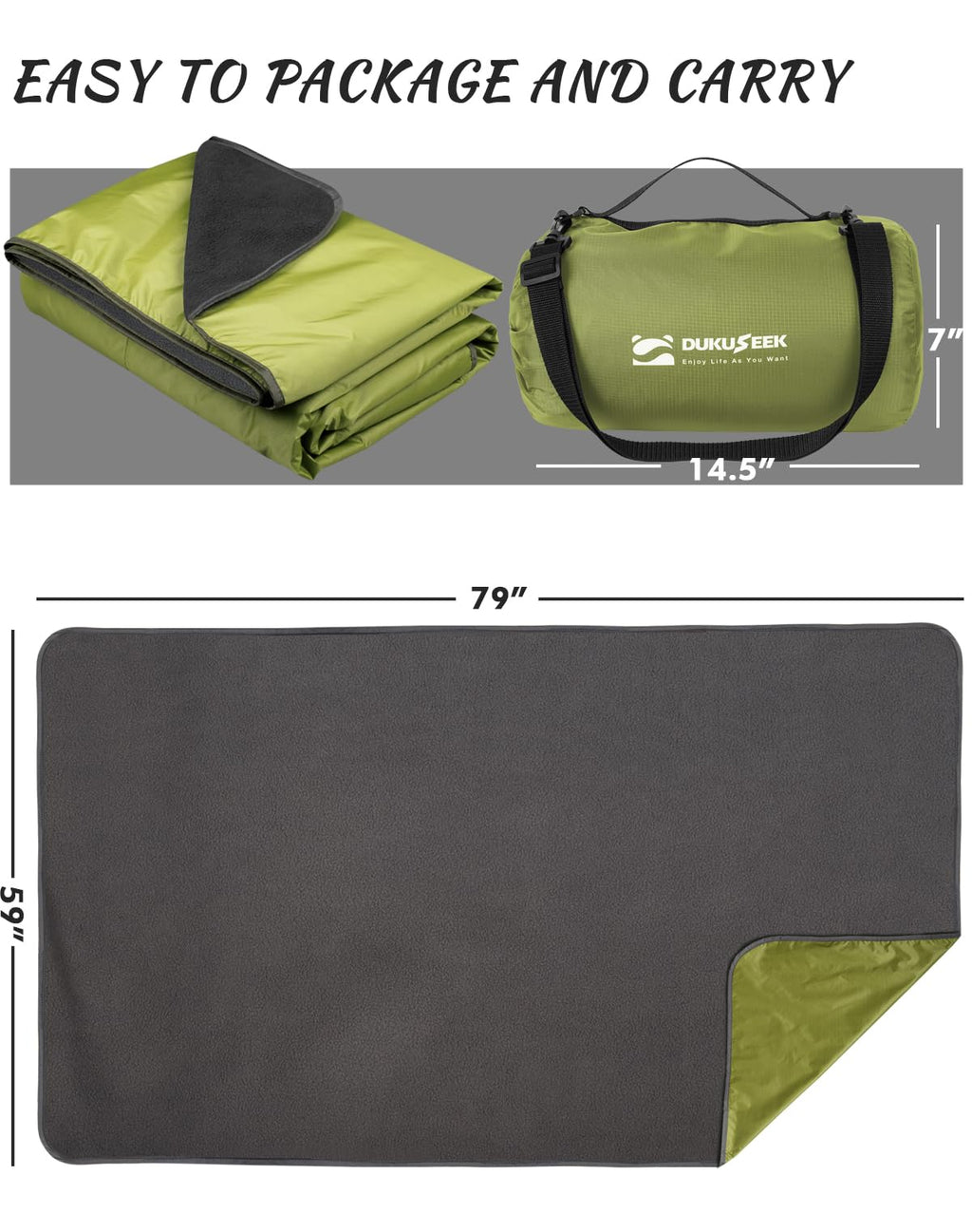 Dukuseek Waterproof Blanket Outdoor, Hooded Blanket Poncho - Large (79X56), Portable, Windproof Fleece Blankets For Cold Weather
