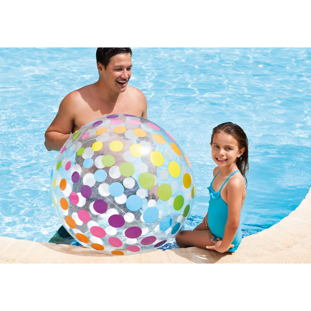 Intex Jumbo Inflatable Glossy Colorful Transparent Pvc Giant Beach Ball W/Repair Patch In Polka-Dot Or Rainbow Stripes For Ages
