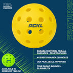 Pckl Optic Speed Pickleballs  Indoor & Outdoor  4 Balls  Built To Usapa Specifications (Outdoor Yellow)