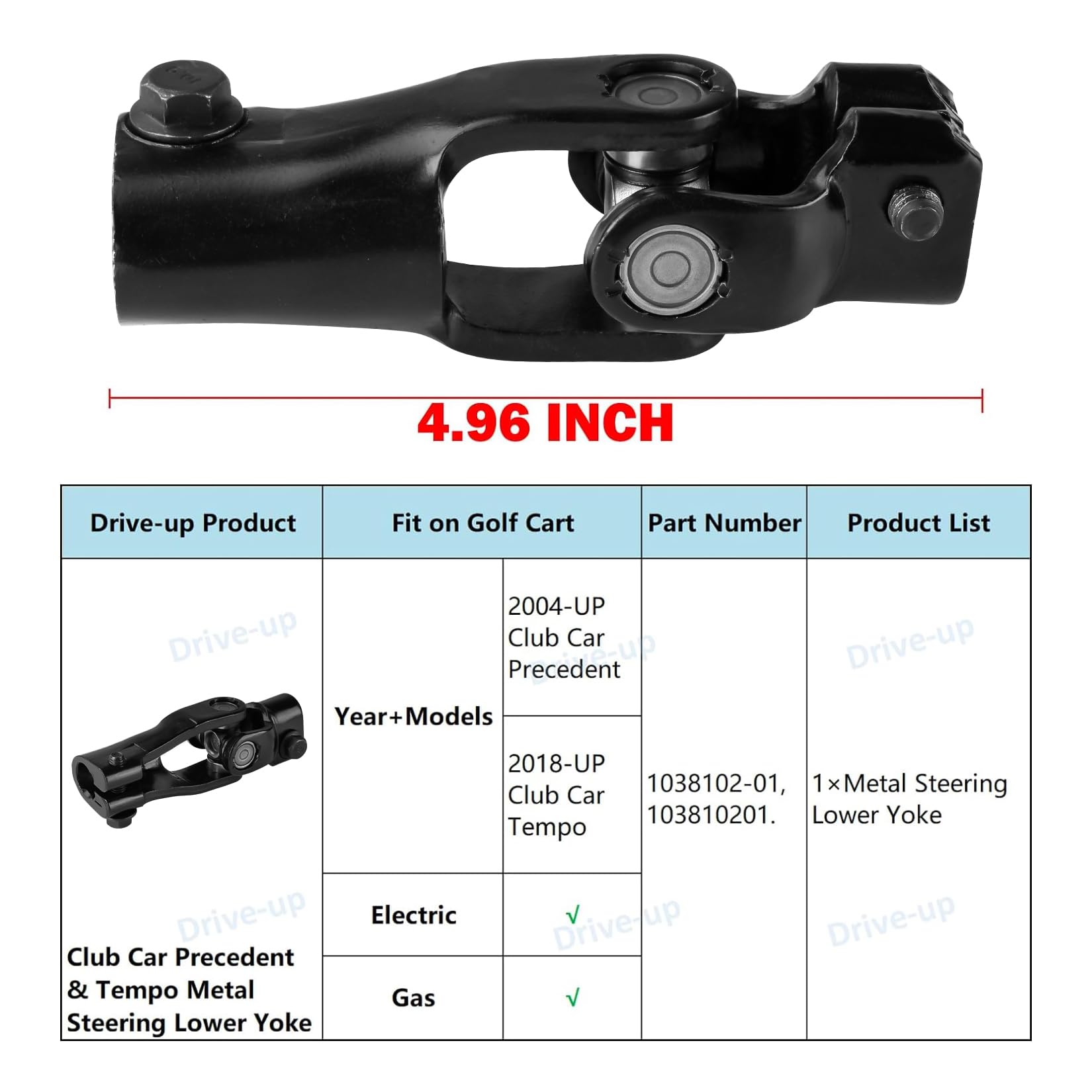 Drive-Up Golf Cart Metal Steering Lower Yoke For Club Car Precedent 2004-Up And Tempo 2018-Up Models 103810201