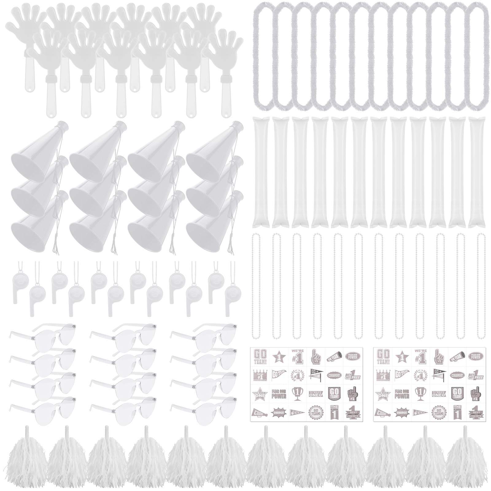 Soulchen 360 Pcs White Team Spirit Accessories Bulk Field Day Accessories Pep Rally Color War Camp Spirit Events Party Items Che