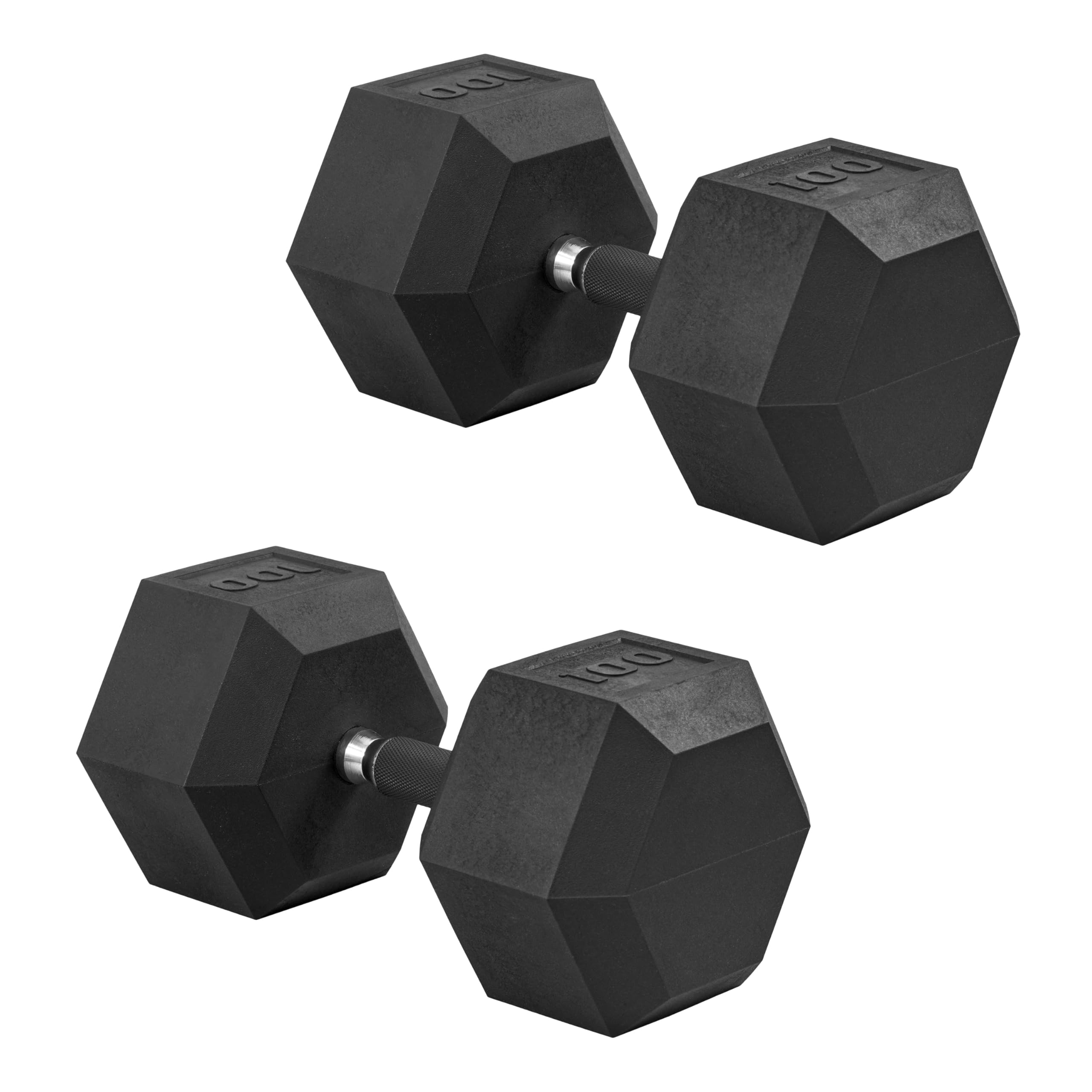 CAP Barbell 100 LB Rubber Coated Hex Dumbbell Hand Weight with Padded Grip - Pair | Comfort Grip