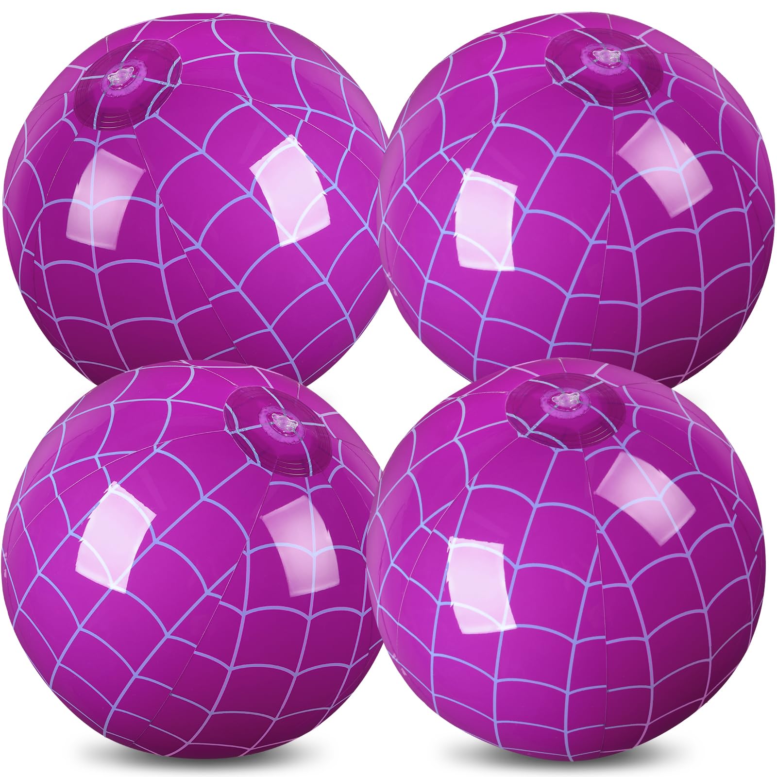 Hollowfly 4 Pack Spider Web Themed Beach Balls 11.81 Inflatable Ball Bulk for Summer Pool and Beach Game Gifts Purple Spider Web