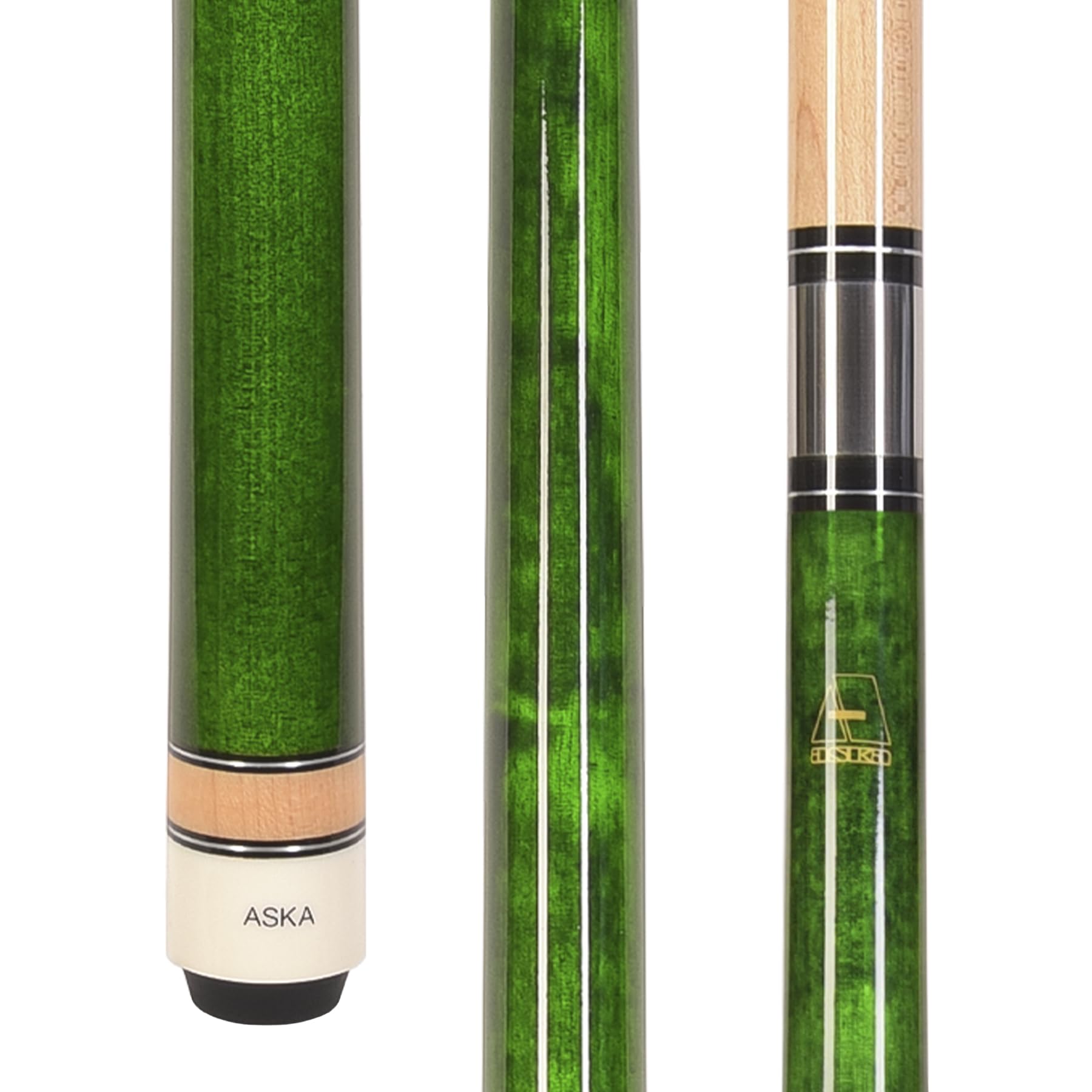 ASKA L3 No Wrap Pool Cue Stick, 58  Hard Rock Canadian Maple, 13mm Hard Tip, 5/16x18 Stainless Steel Joint (21-Ounce, Green)