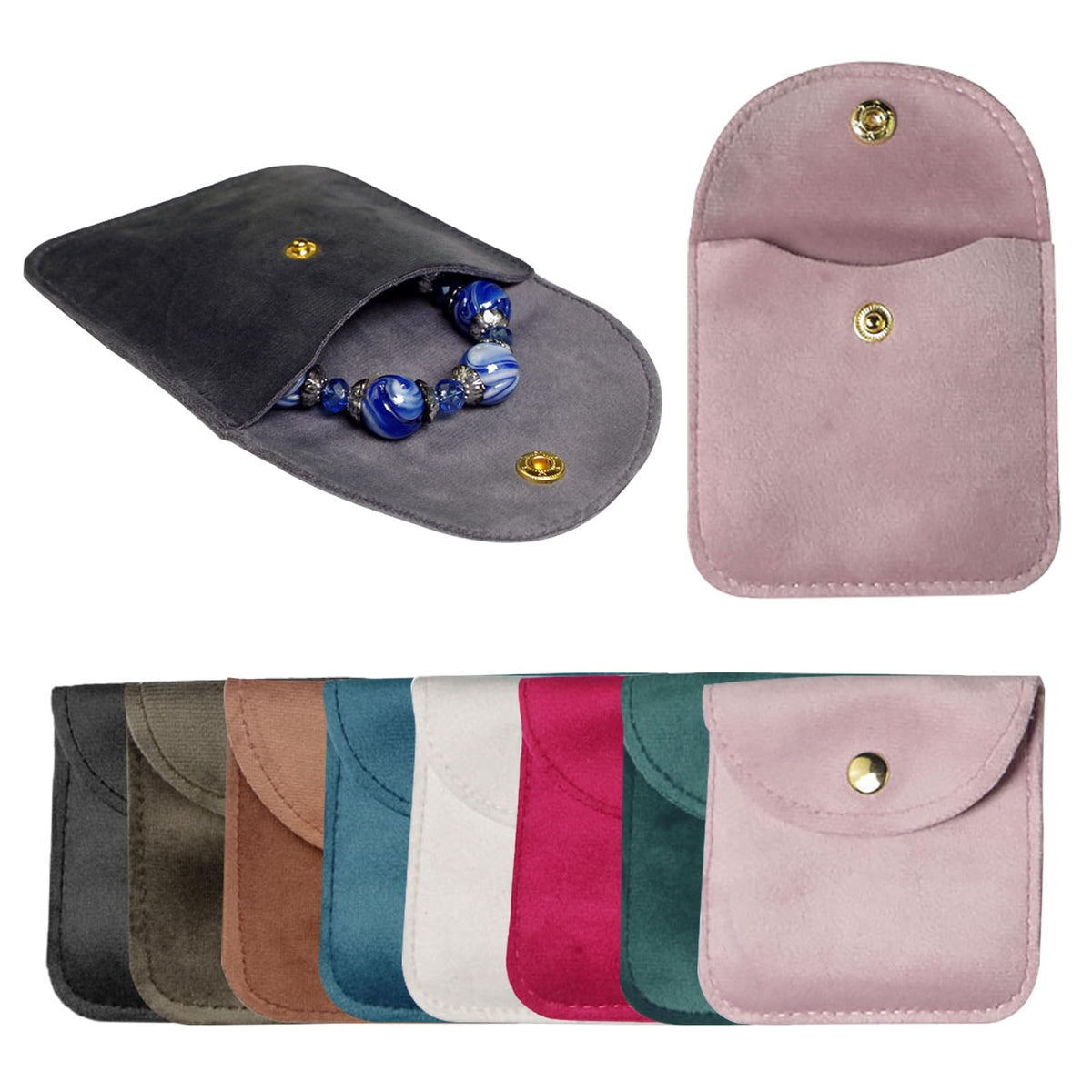 SNSYGN Velvet Jewellery Pouches, Travel Jewellery Organiser with Snap Button, Portable Bracelet Bags Jewelry Storage Bag for Nec