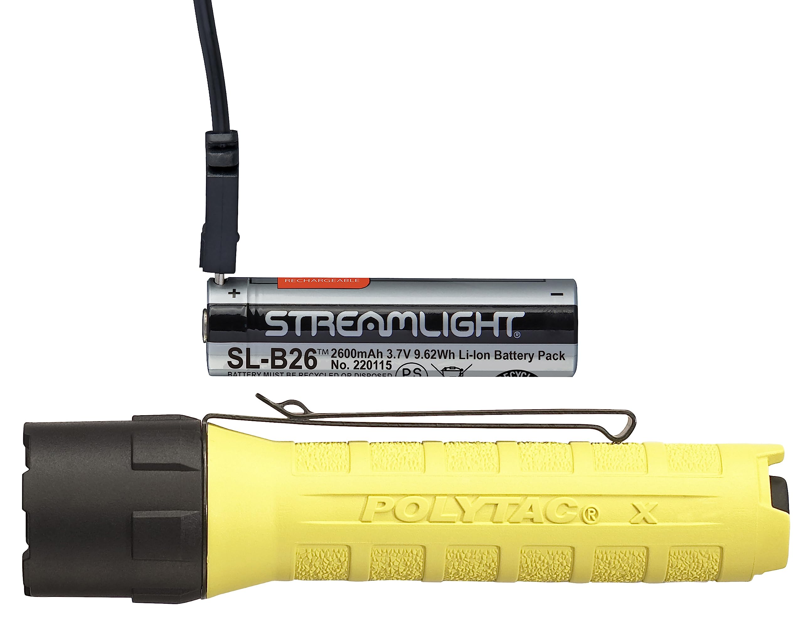 Streamlight 88611 PolyTac X USB 600-Lumen Multi-Fuel Professional Tactical Flashlight, Clear Retail Packaging, Yellow